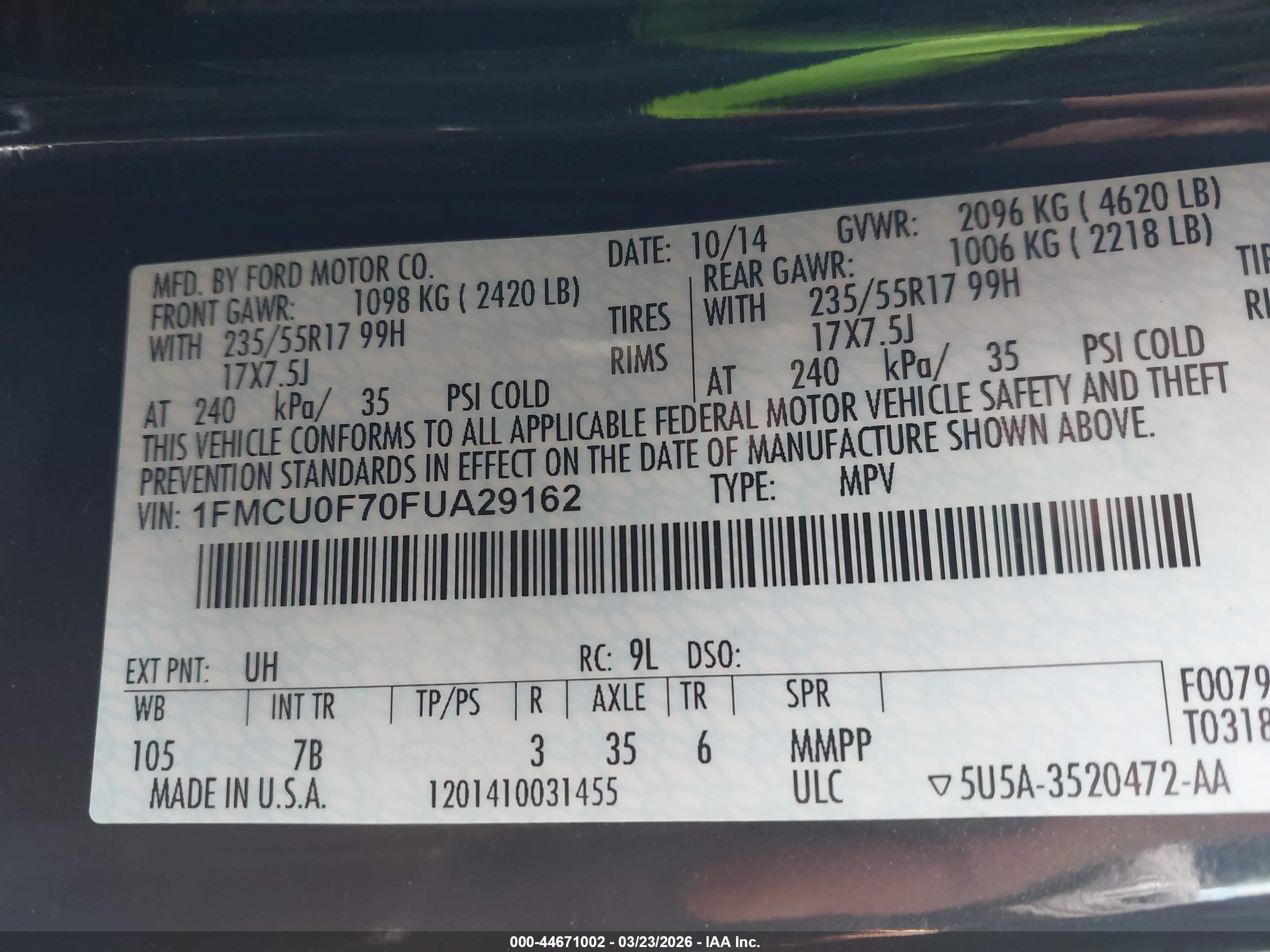2015 Ford Escape S Black vin: 1FMCU0F70FUA29162
