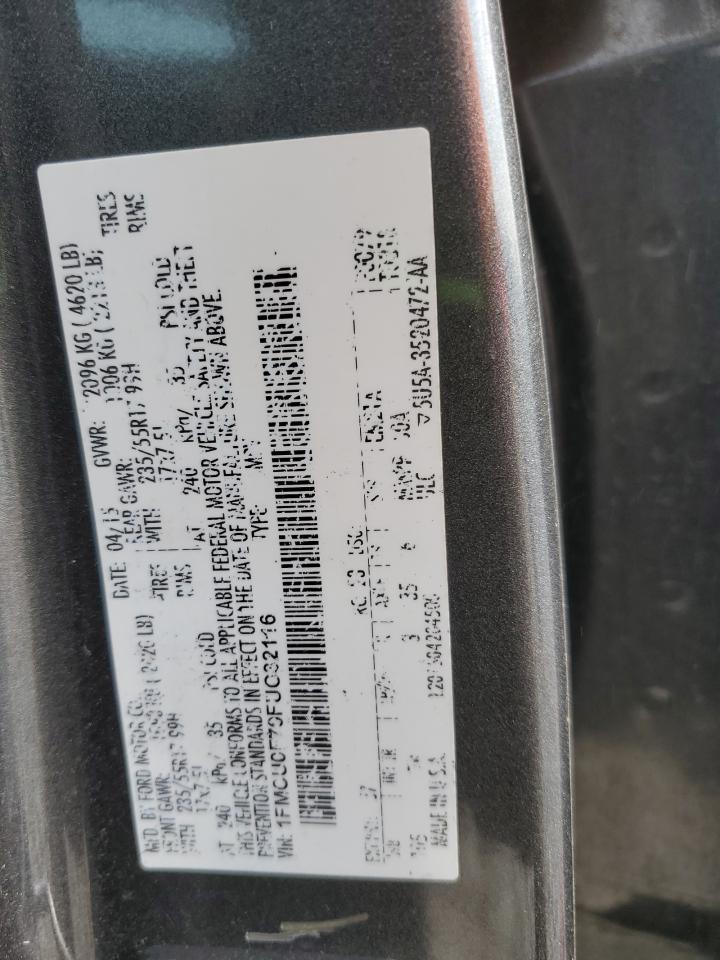 2015 Ford Escape S Gray vin: 1FMCU0F70FUC32116 Damage: Vin Plate, Peeling, Replacement Required