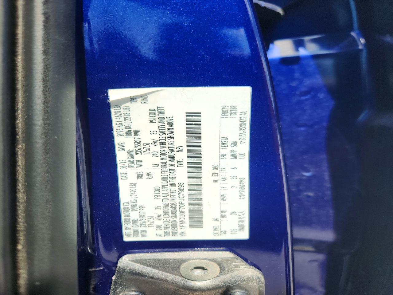 2015 Ford Escape S Blue vin: 1FMCU0F70FUC79095