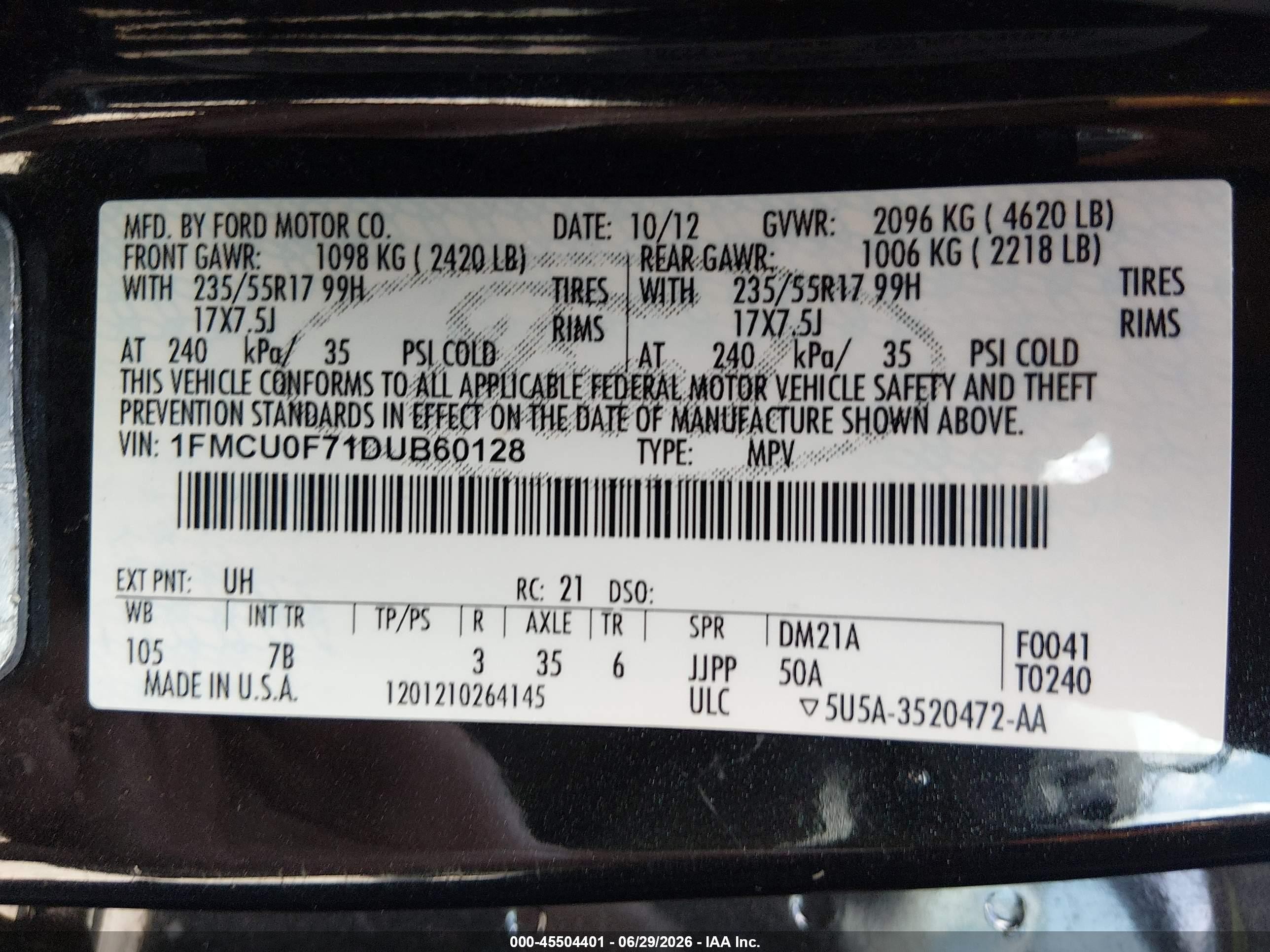 2013 Ford Escape S Black vin: 1FMCU0F71DUB60128