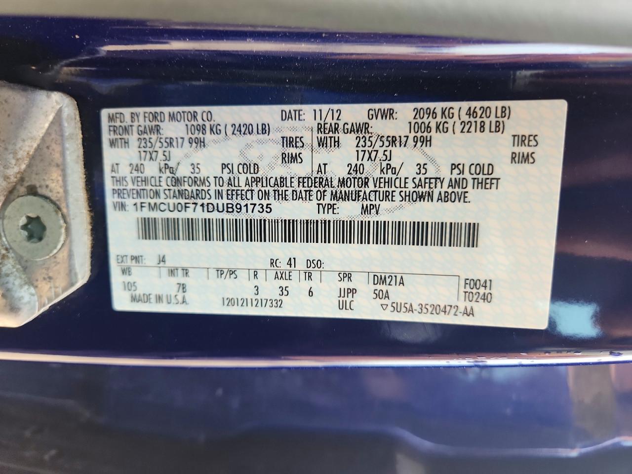 2013 Ford Escape S Blue vin: 1FMCU0F71DUB91735