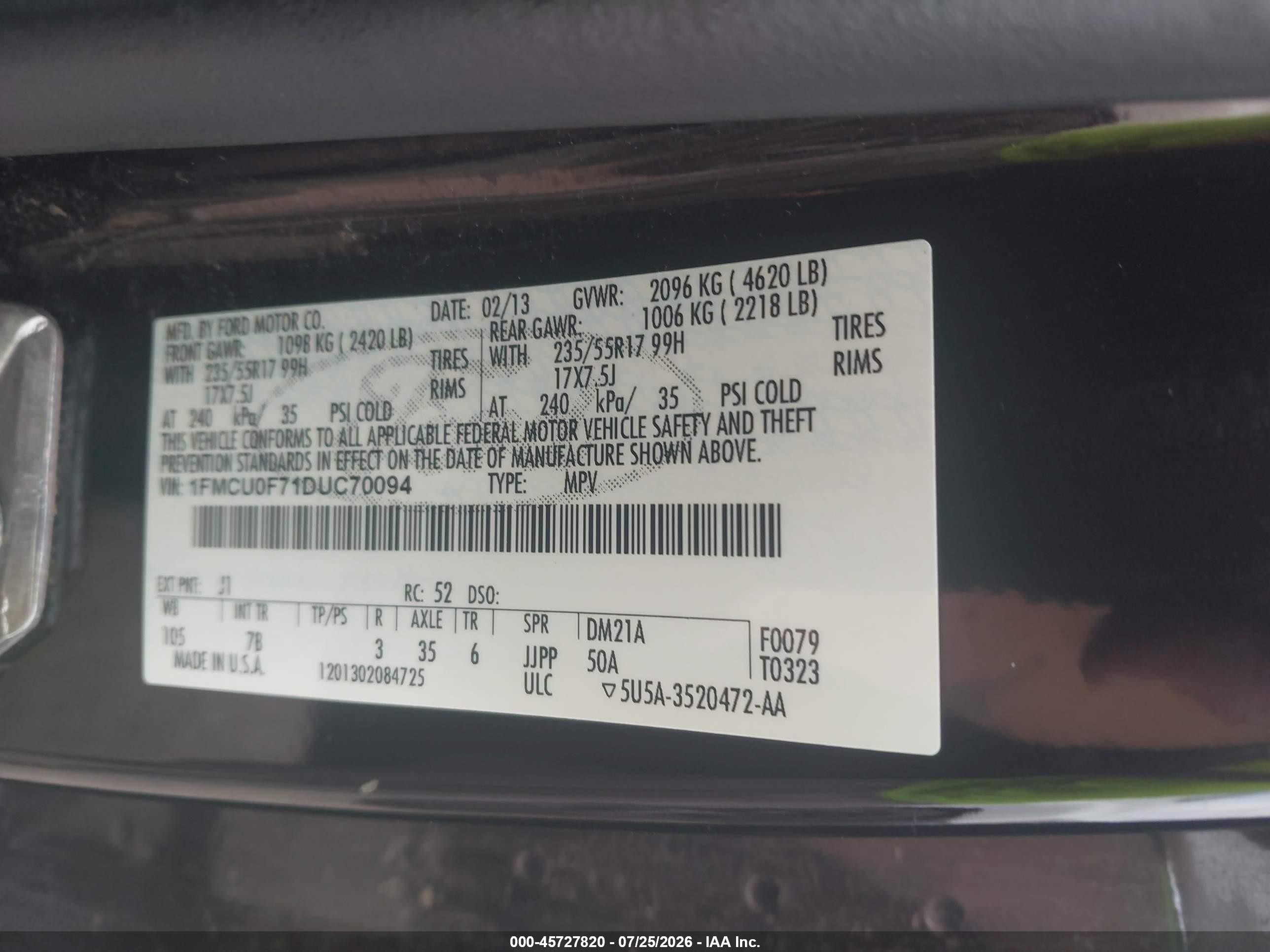 2013 Ford Escape S Black vin: 1FMCU0F71DUC70094
