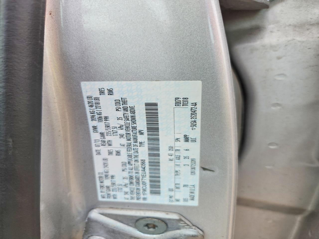 2014 Ford Escape S Silver vin: 1FMCU0F71EUA43568