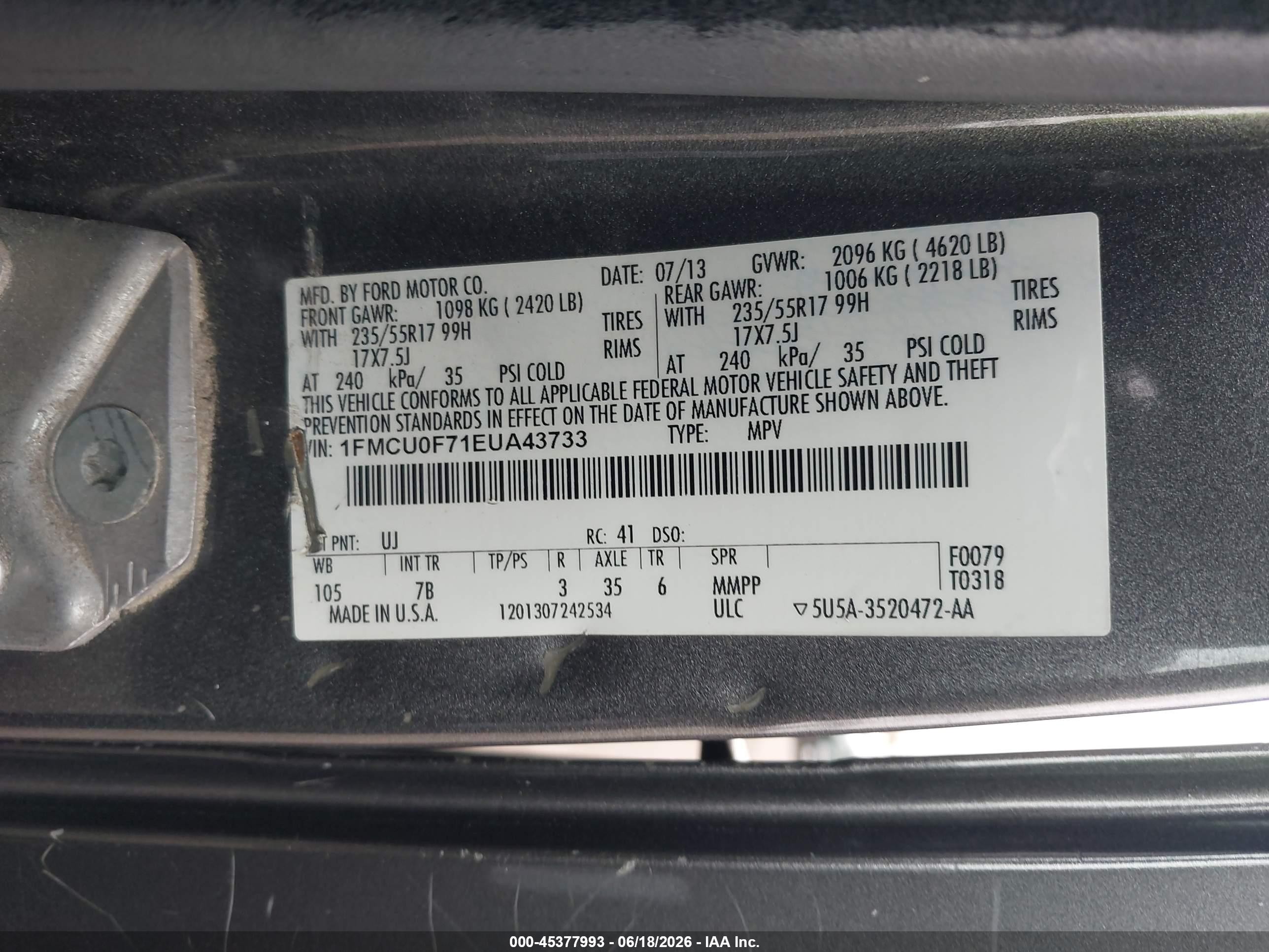 2014 Ford Escape S Gray vin: 1FMCU0F71EUA43733