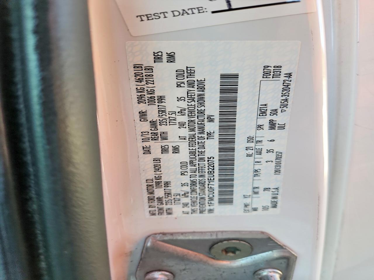 2014 Ford Escape S White vin: 1FMCU0F71EUB22075