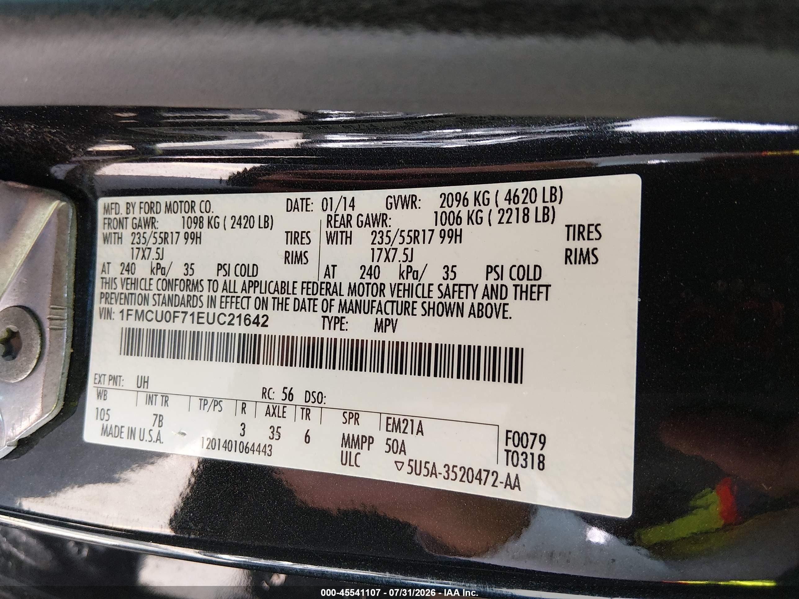 2014 Ford Escape S Black vin: 1FMCU0F71EUC21642