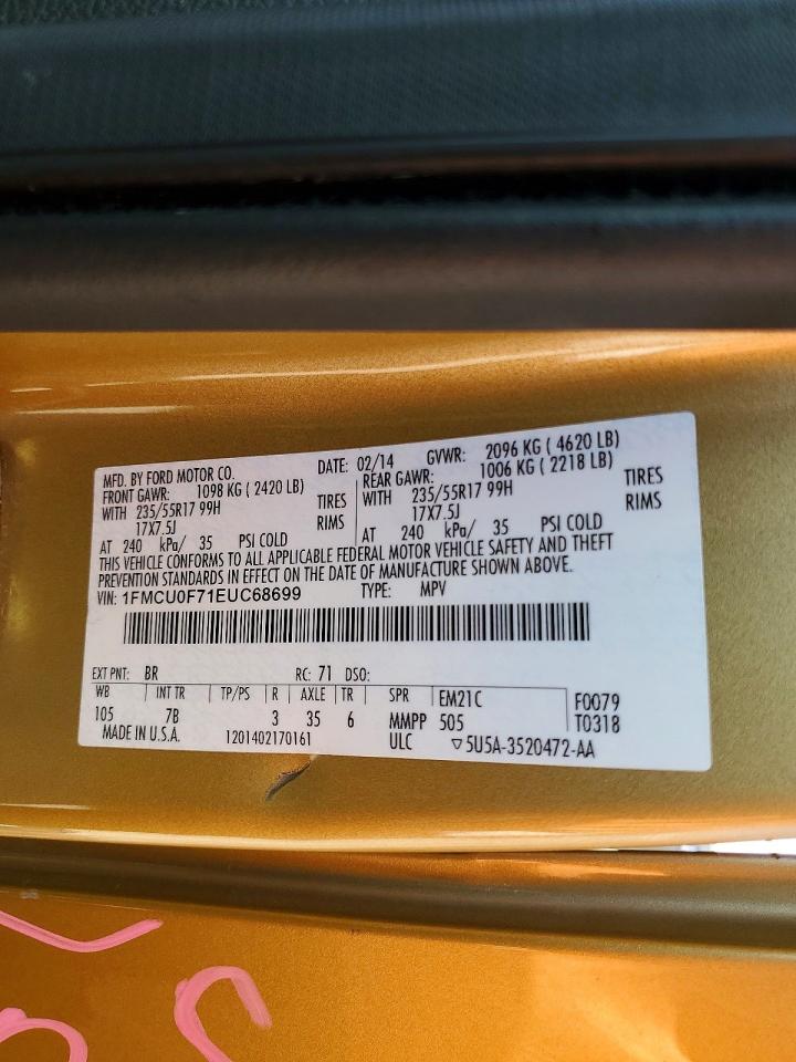 2014 Ford Escape S Gold vin: 1FMCU0F71EUC68699