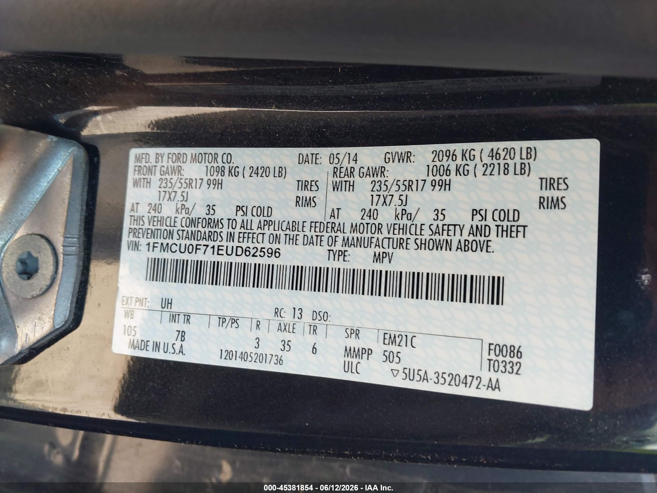 2014 Ford Escape S Black vin: 1FMCU0F71EUD62596
