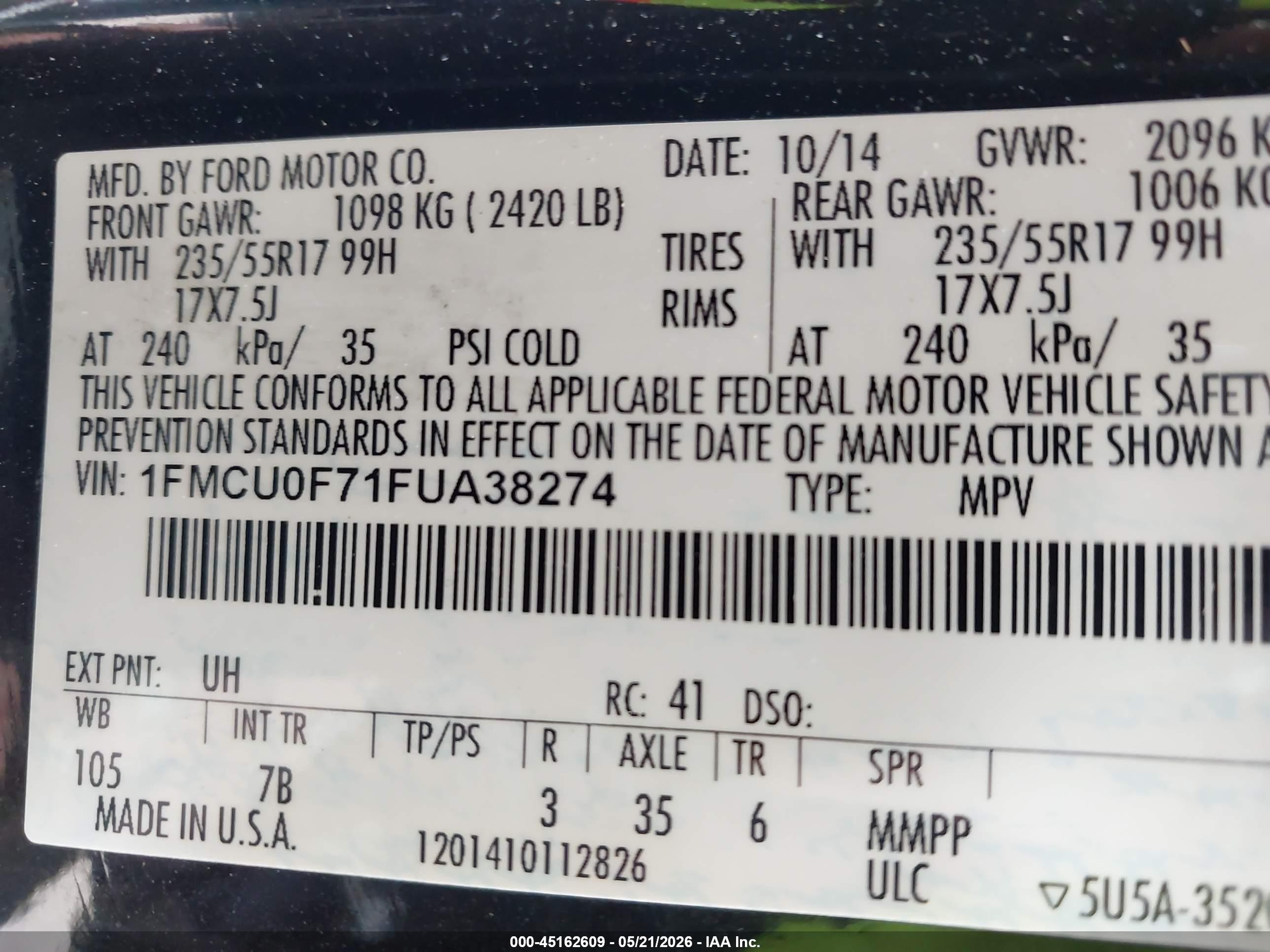 2015 Ford Escape S Black vin: 1FMCU0F71FUA38274