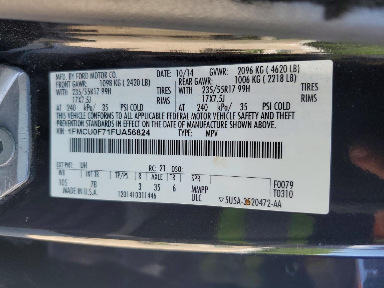 2015 Ford Escape S Black vin: 1FMCU0F71FUA56824