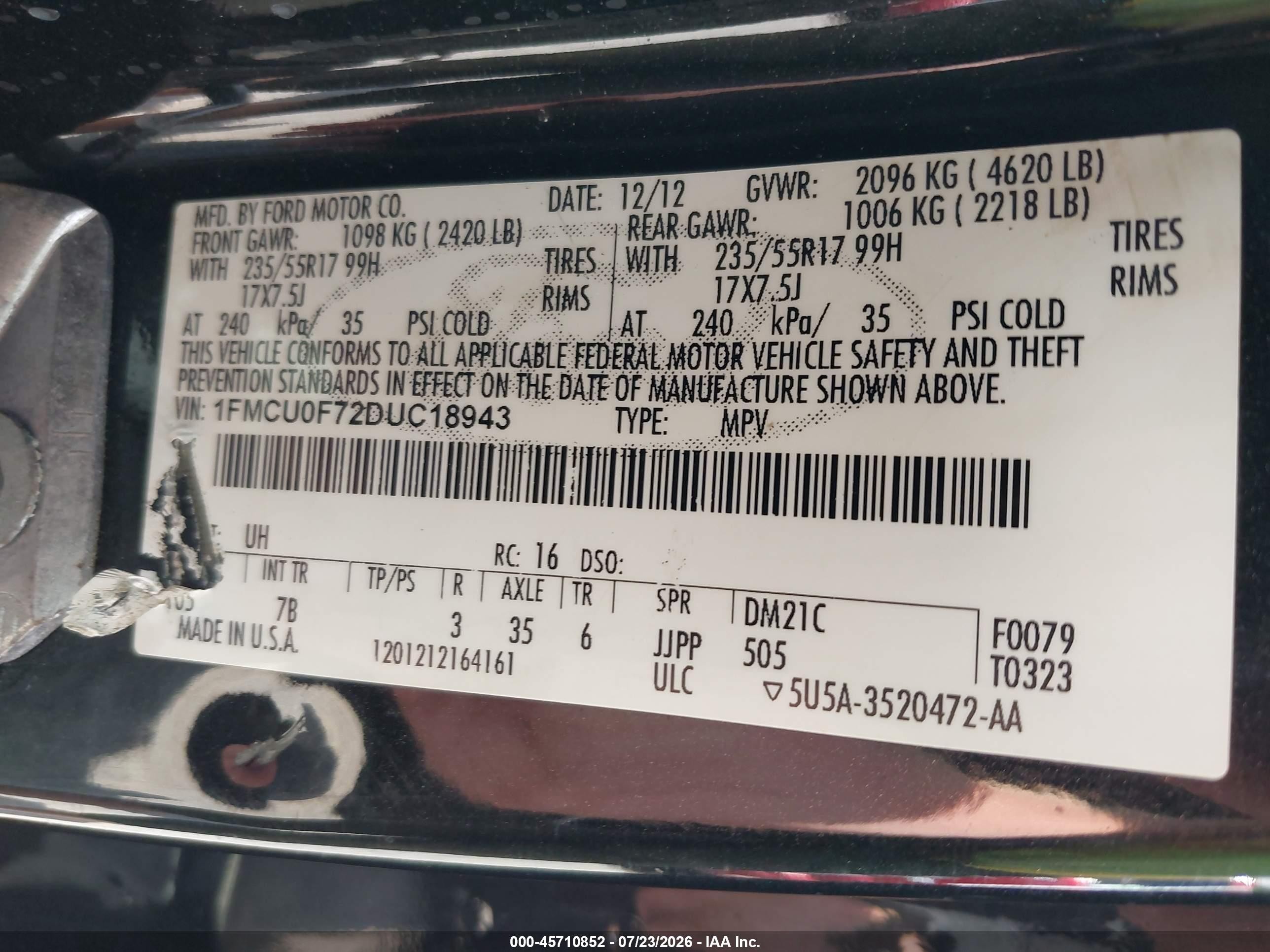 2013 Ford Escape S Black vin: 1FMCU0F72DUC18943