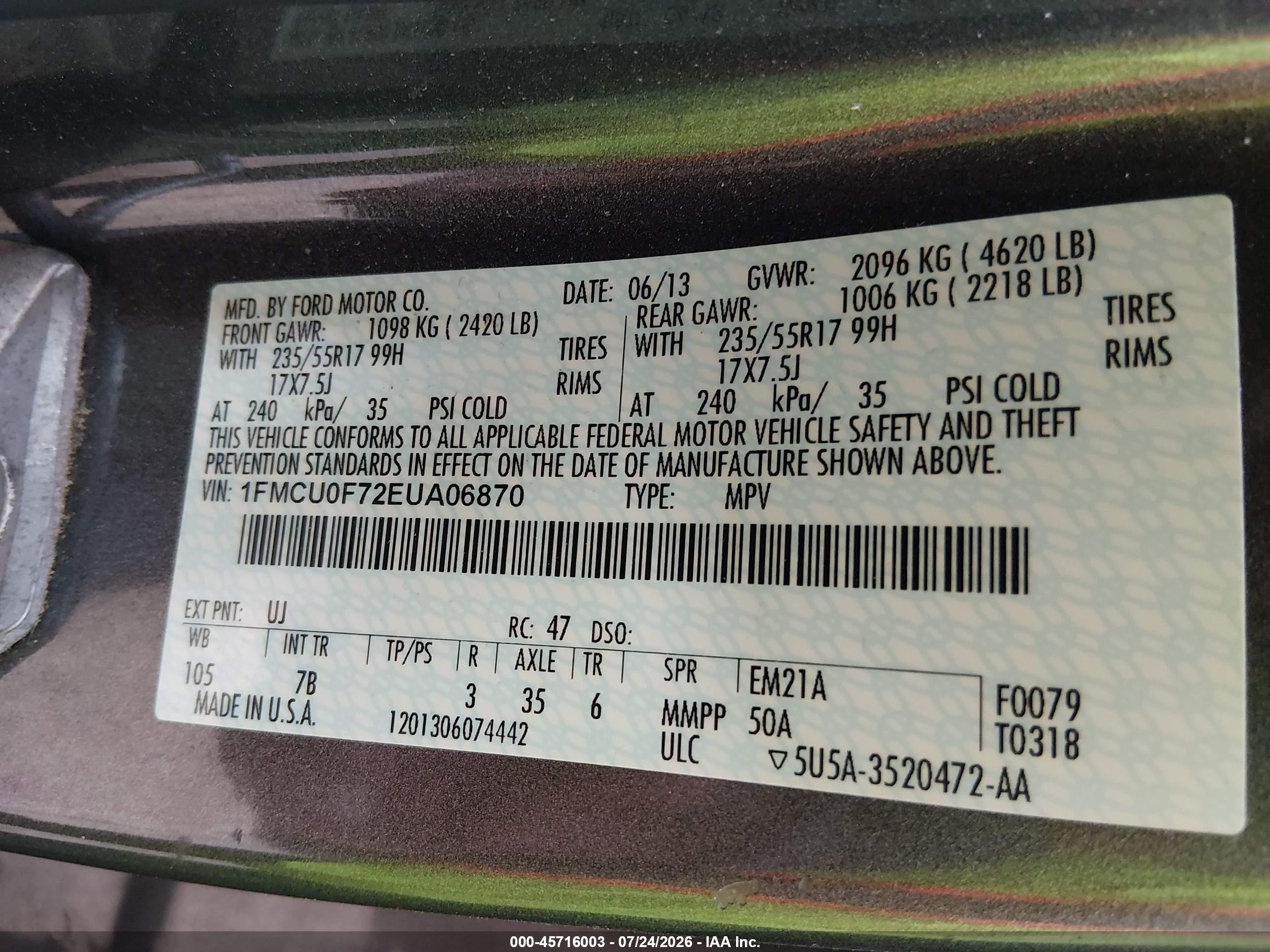 2014 Ford Escape S Gray vin: 1FMCU0F72EUA06870
