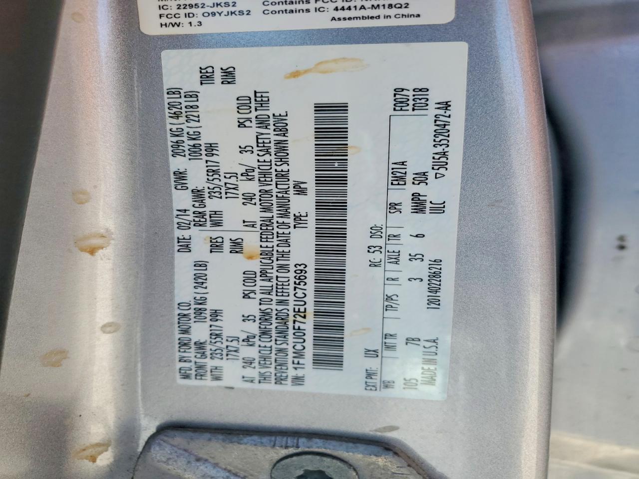 2014 Ford Escape S Silver vin: 1FMCU0F72EUC75693