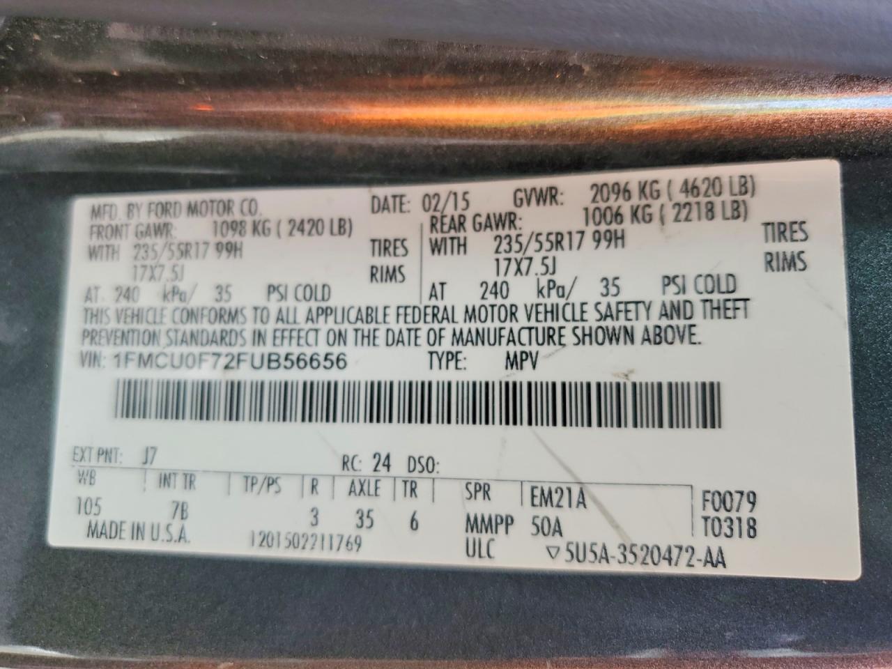 2015 Ford Escape S Gray vin: 1FMCU0F72FUB56656