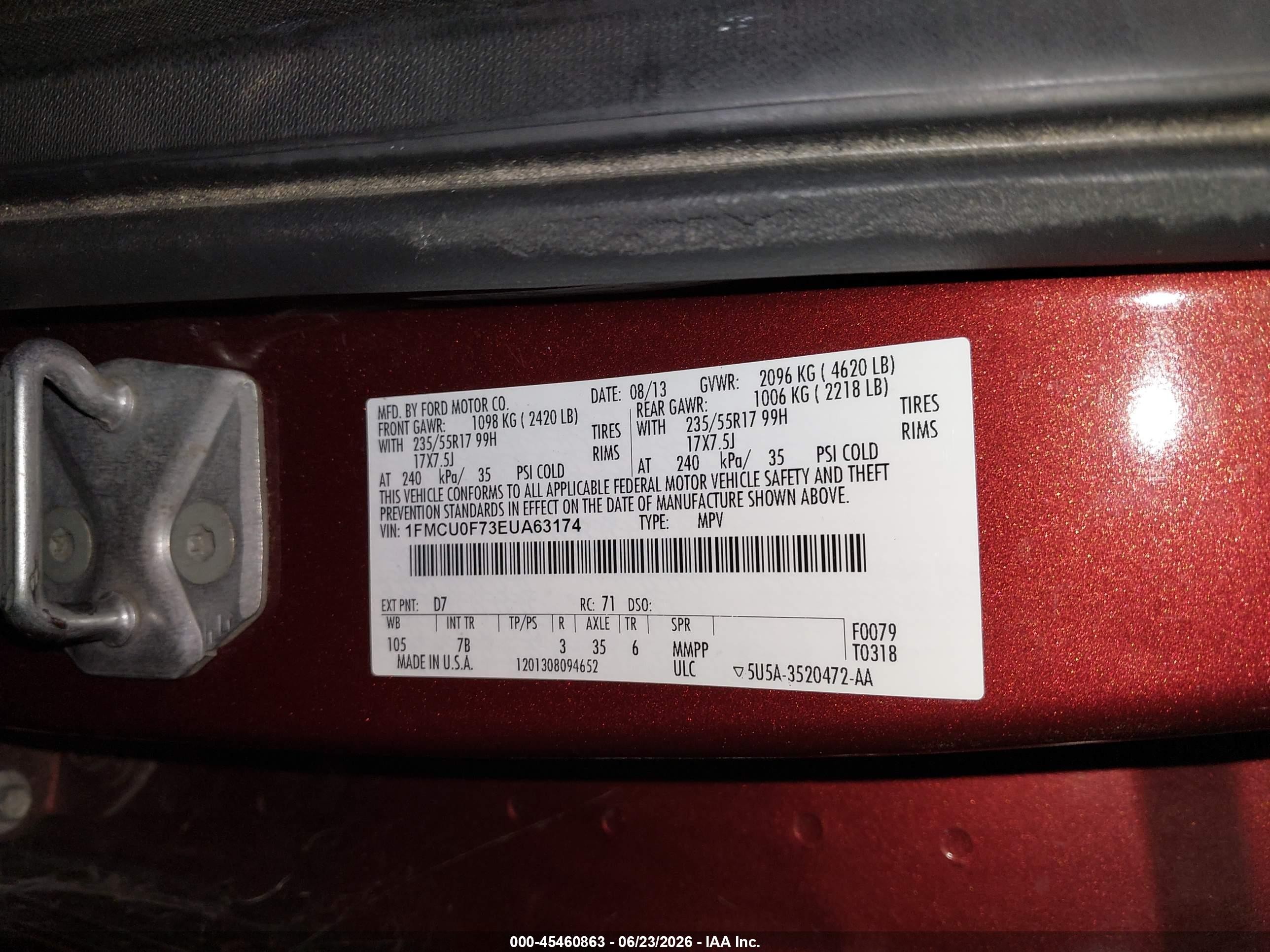 2014 Ford Escape S Red vin: 1FMCU0F73EUA63174