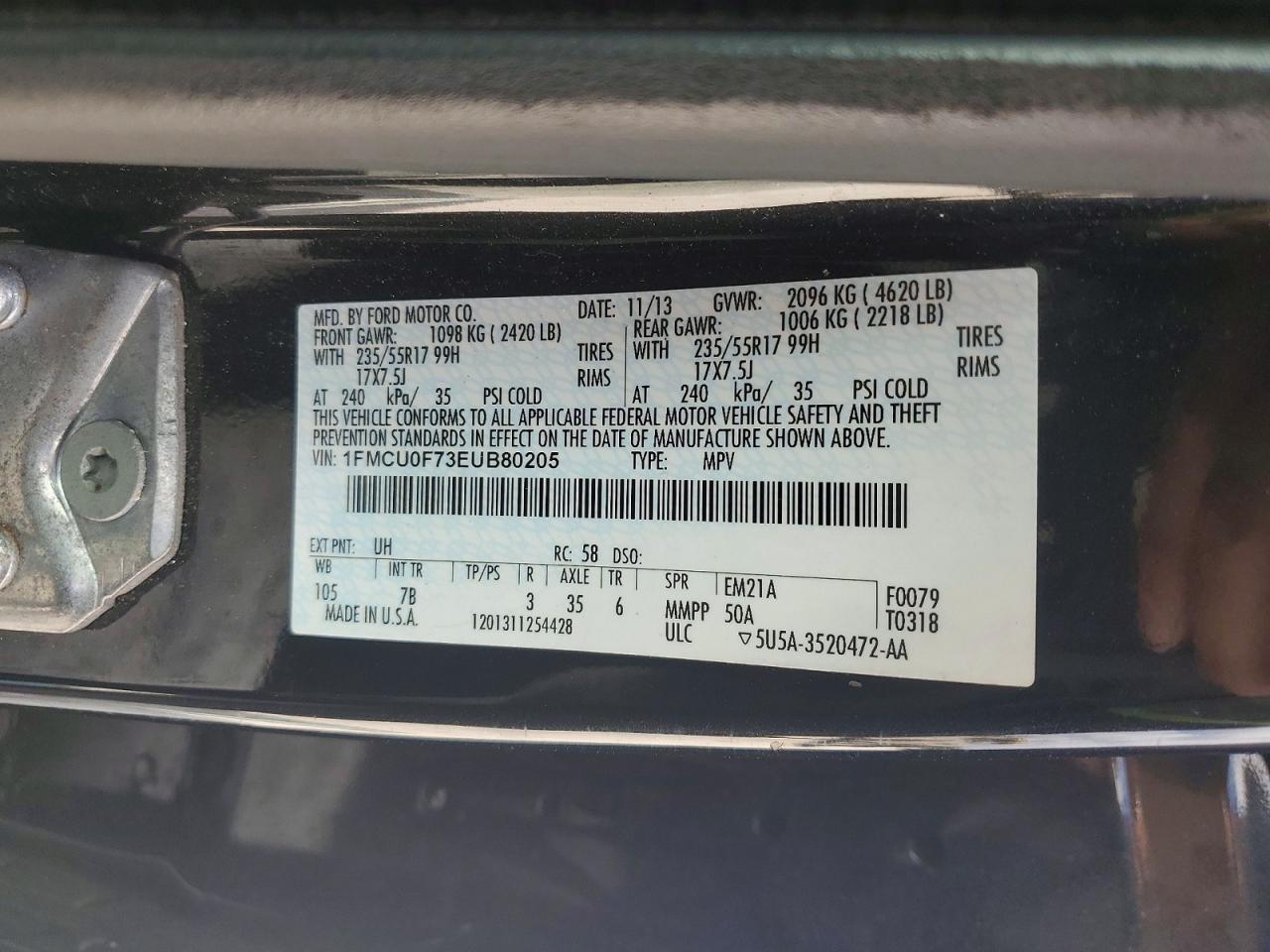 2014 Ford Escape S Black vin: 1FMCU0F73EUB80205