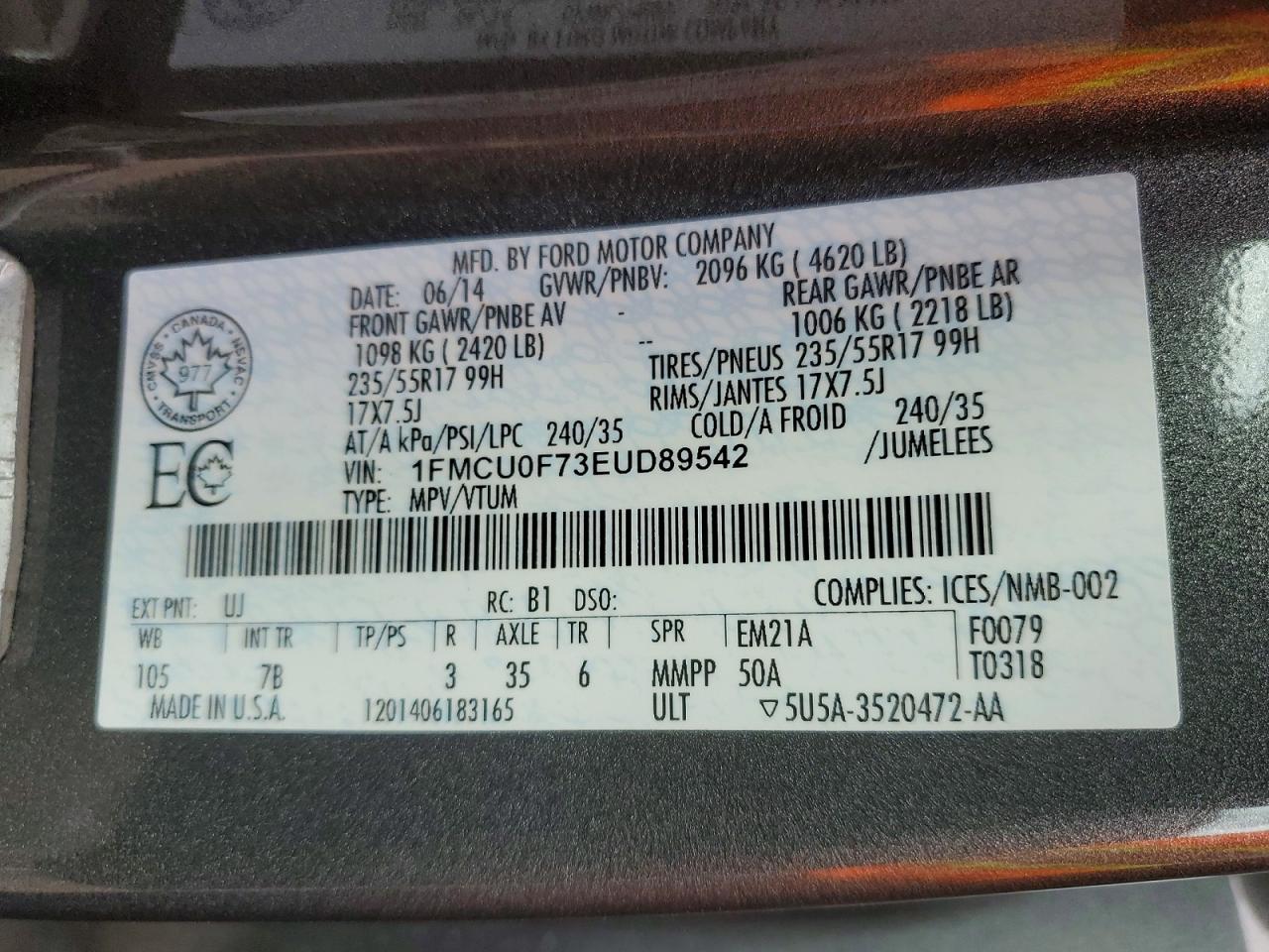 2014 Ford Escape S Gray vin: 1FMCU0F73EUD89542