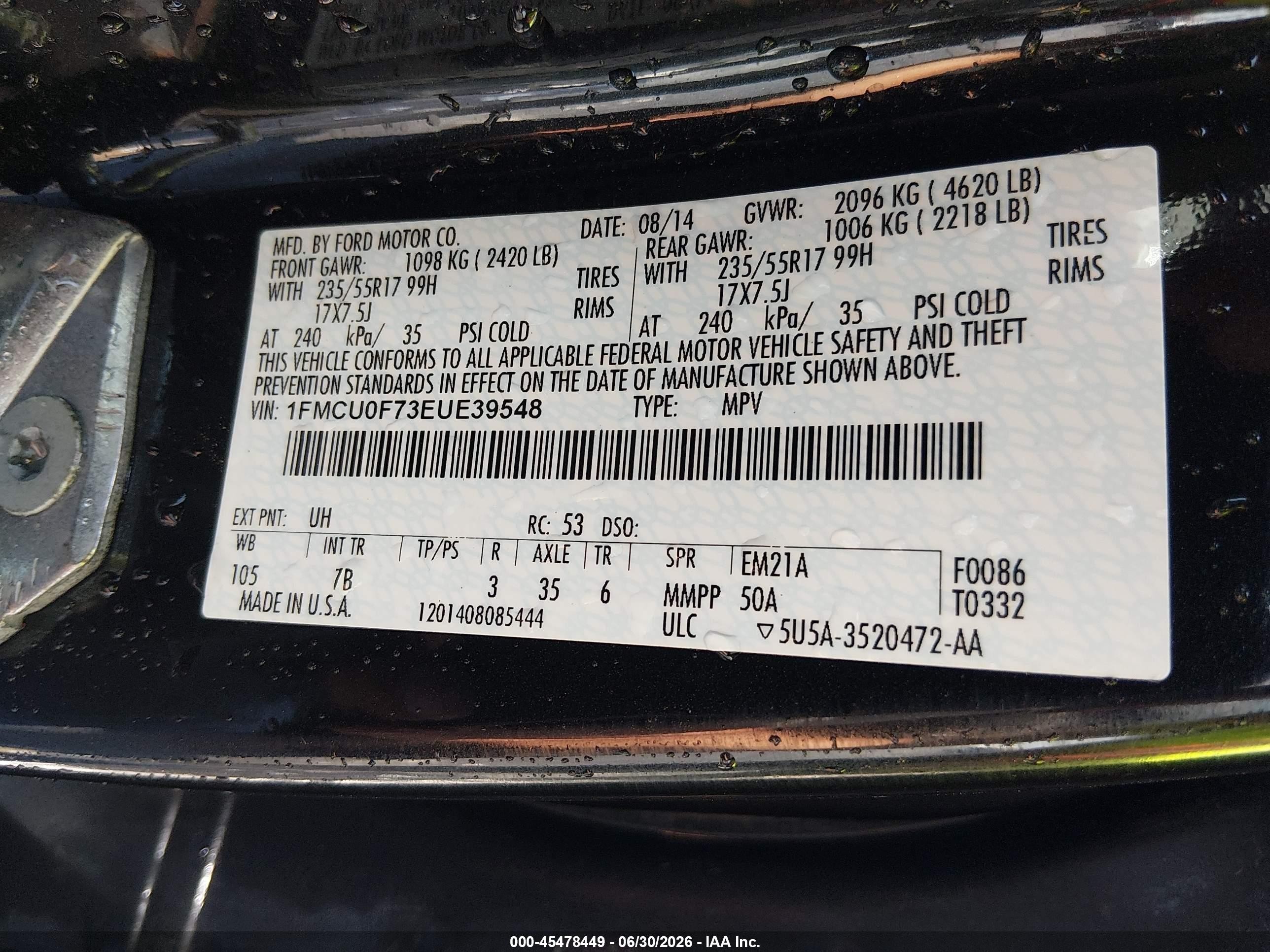 2014 Ford Escape S Black vin: 1FMCU0F73EUE39548
