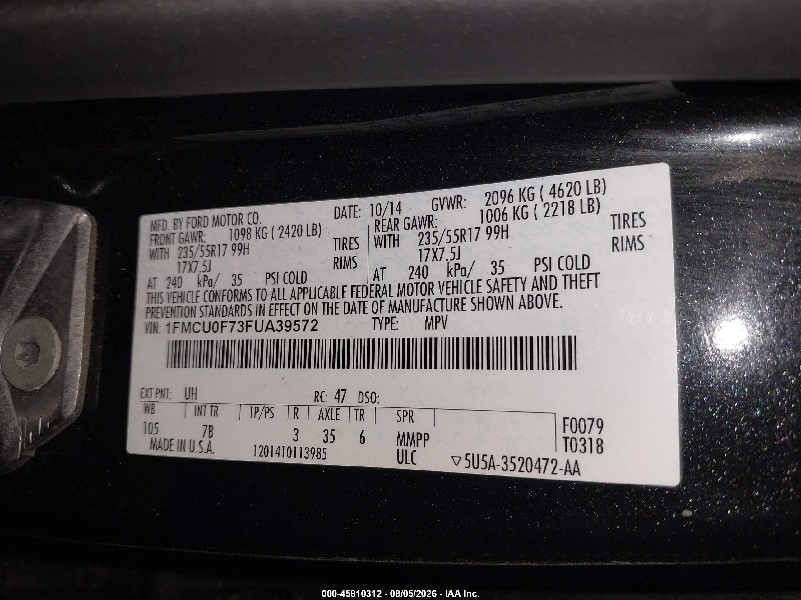 2015 Ford Escape S Black vin: 1FMCU0F73FUA39572