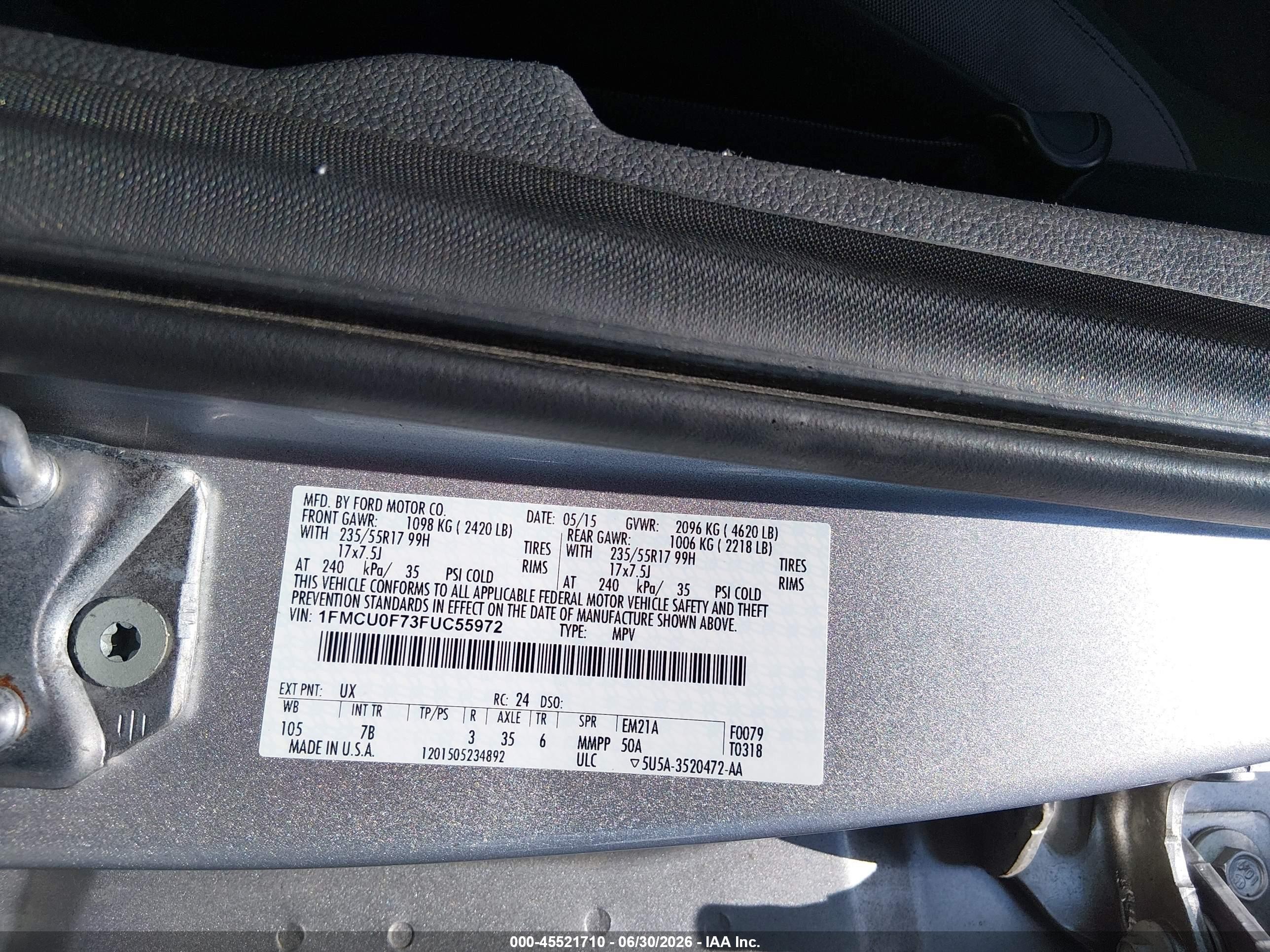 2015 Ford Escape S Silver vin: 1FMCU0F73FUC55972