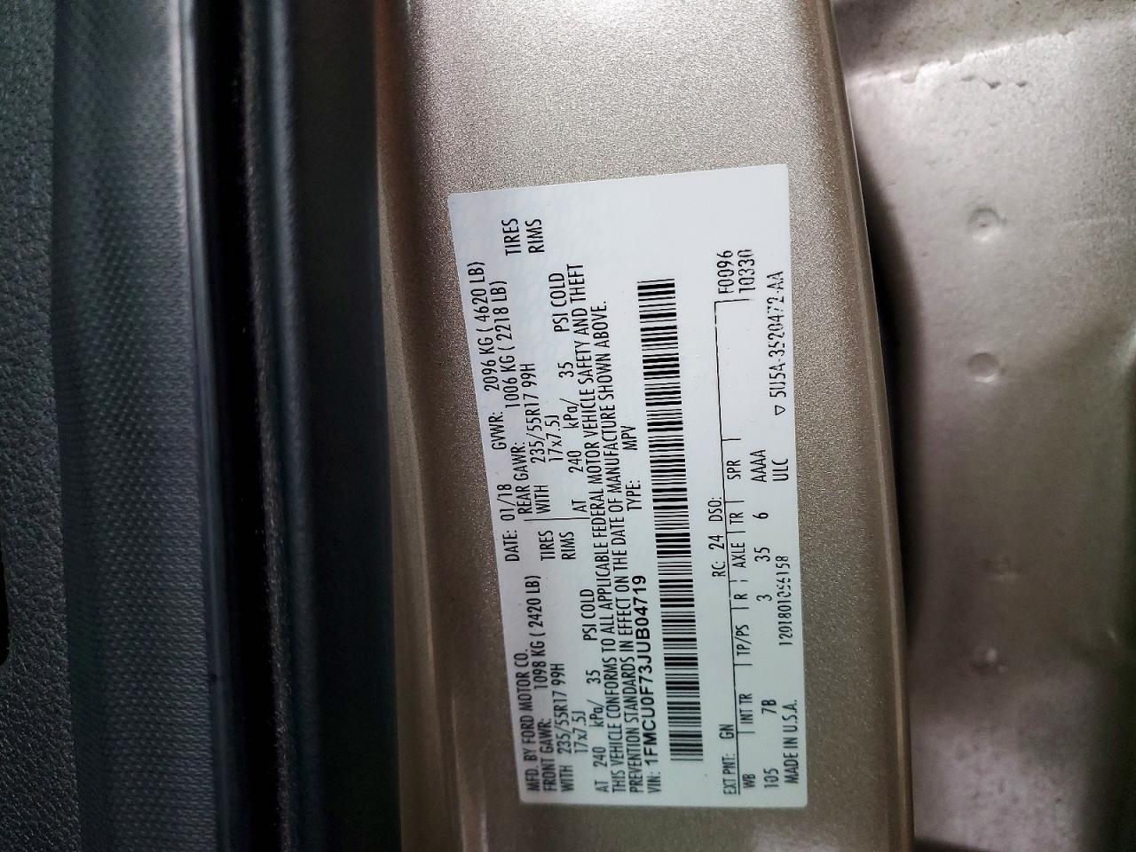2018 Ford Escape S Gold vin: 1FMCU0F73JUB04719