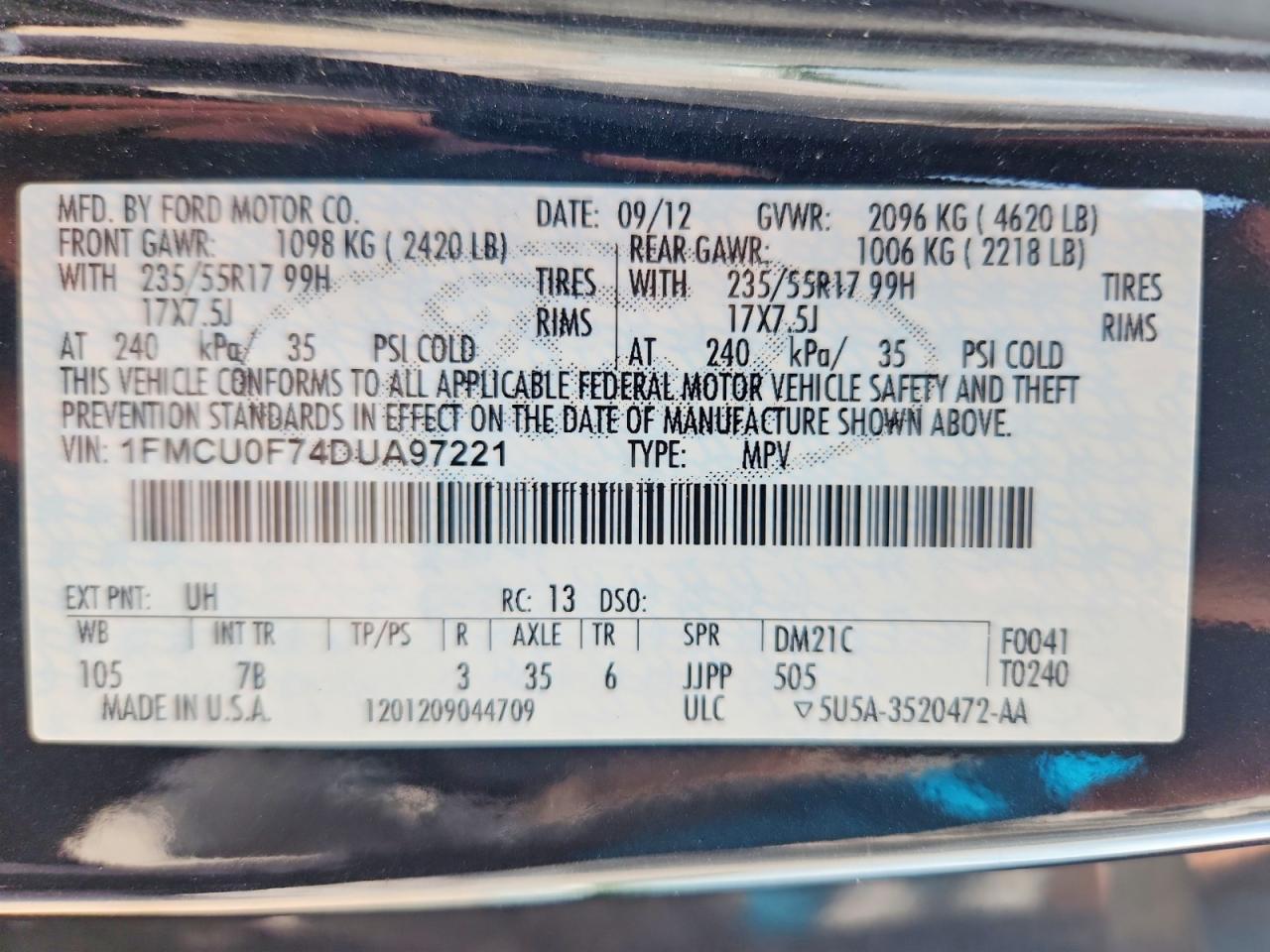 2013 Ford Escape S Черный vin: 1FMCU0F74DUA97221