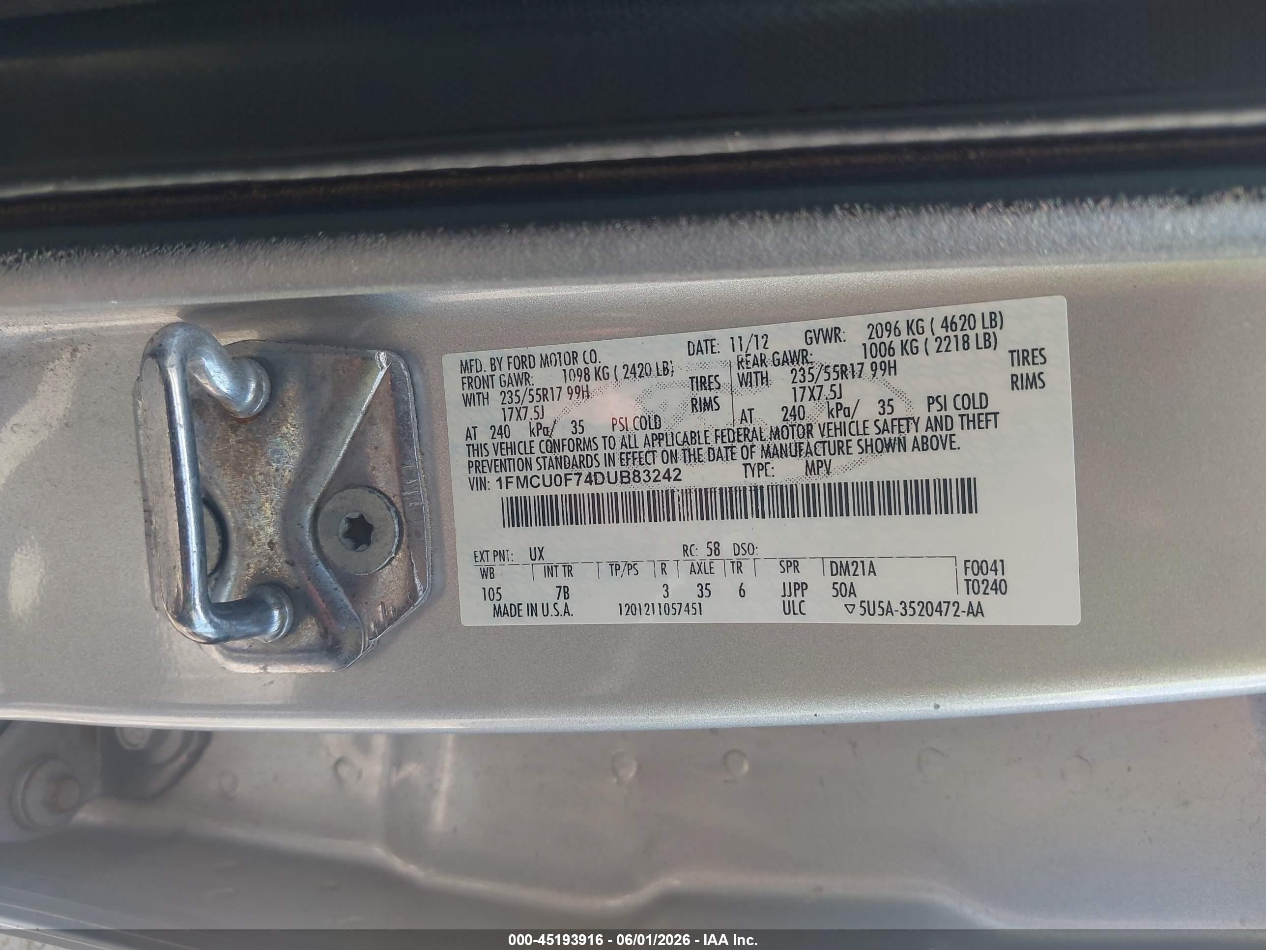 2013 Ford Escape S Silver vin: 1FMCU0F74DUB83242