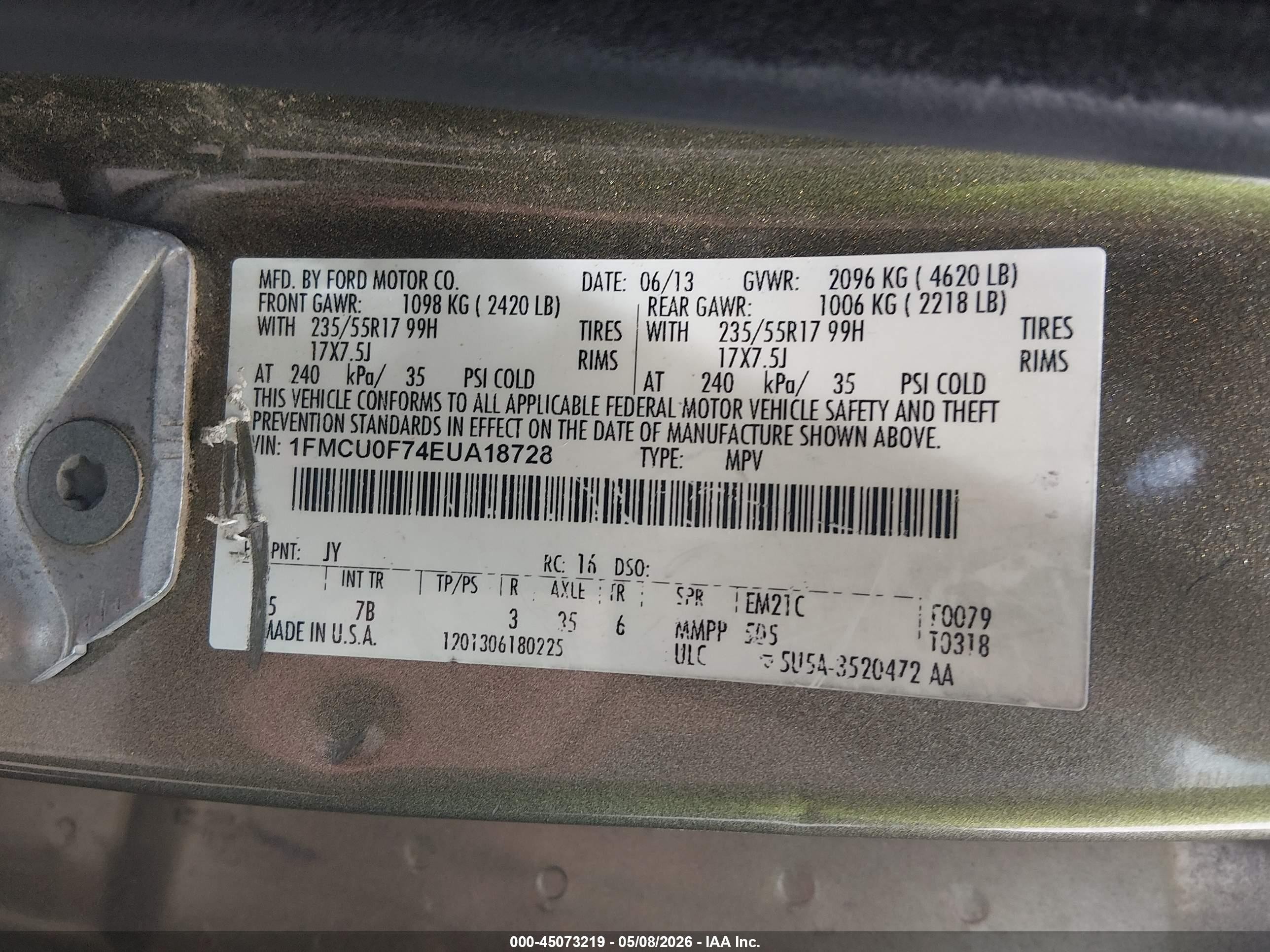 2014 Ford Escape S Green vin: 1FMCU0F74EUA18728