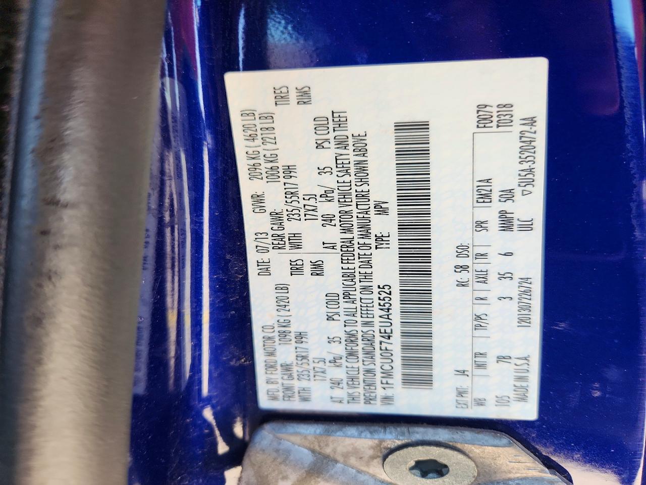 2014 Ford Escape S Blue vin: 1FMCU0F74EUA45525