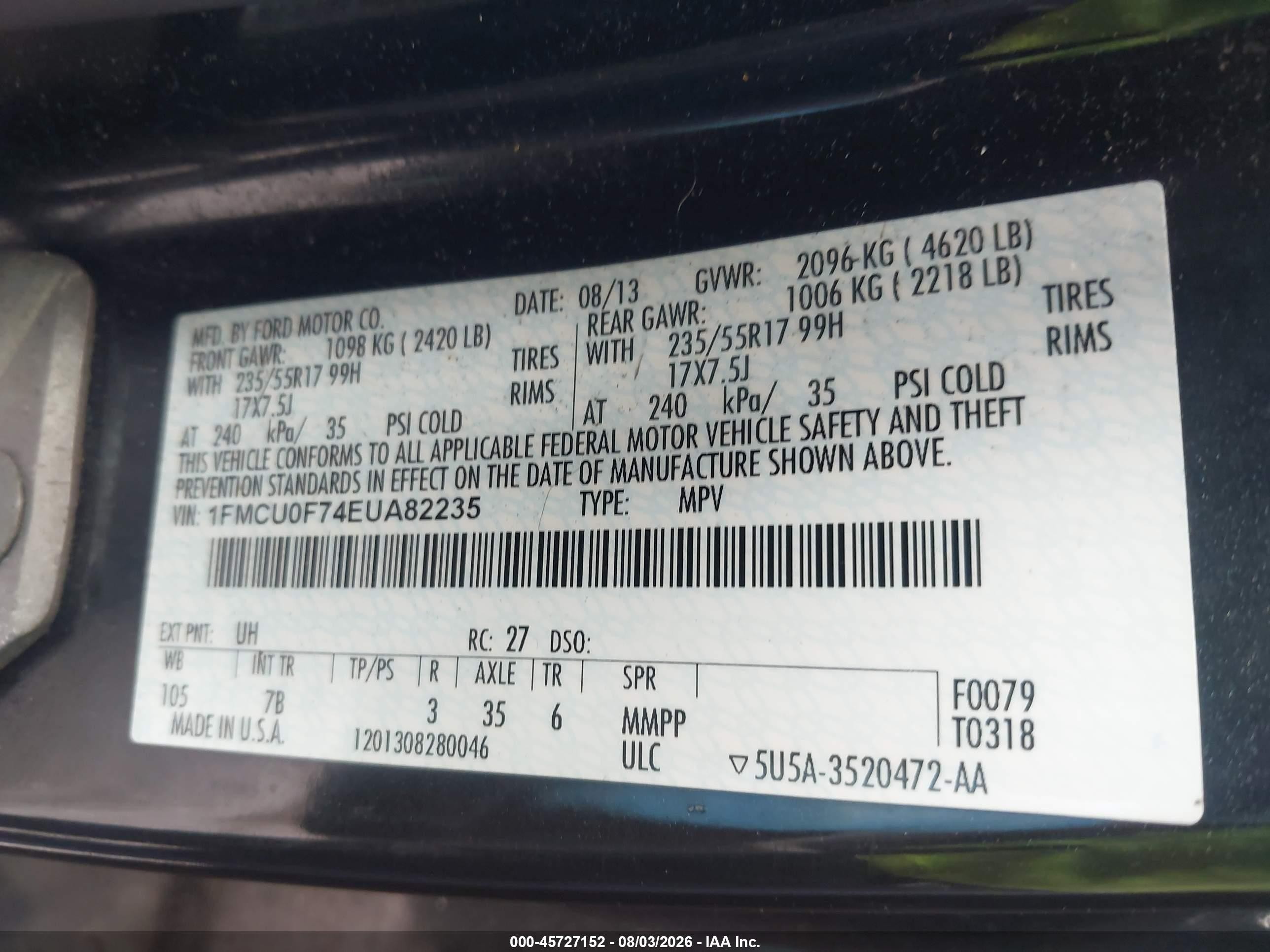 2014 Ford Escape S Black vin: 1FMCU0F74EUA82235