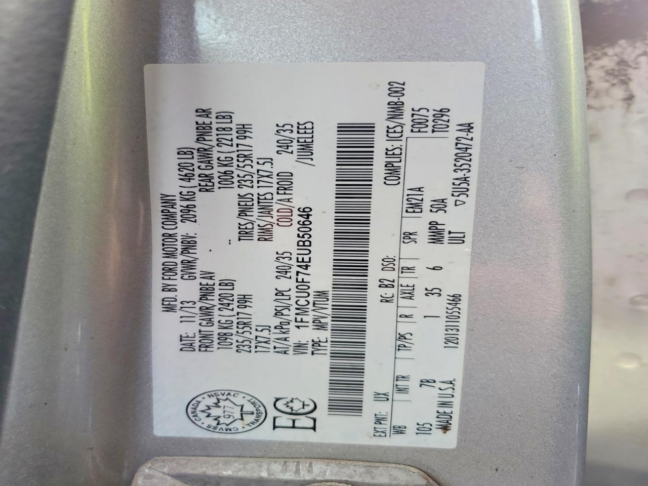 2014 Ford Escape S Silver vin: 1FMCU0F74EUB50646