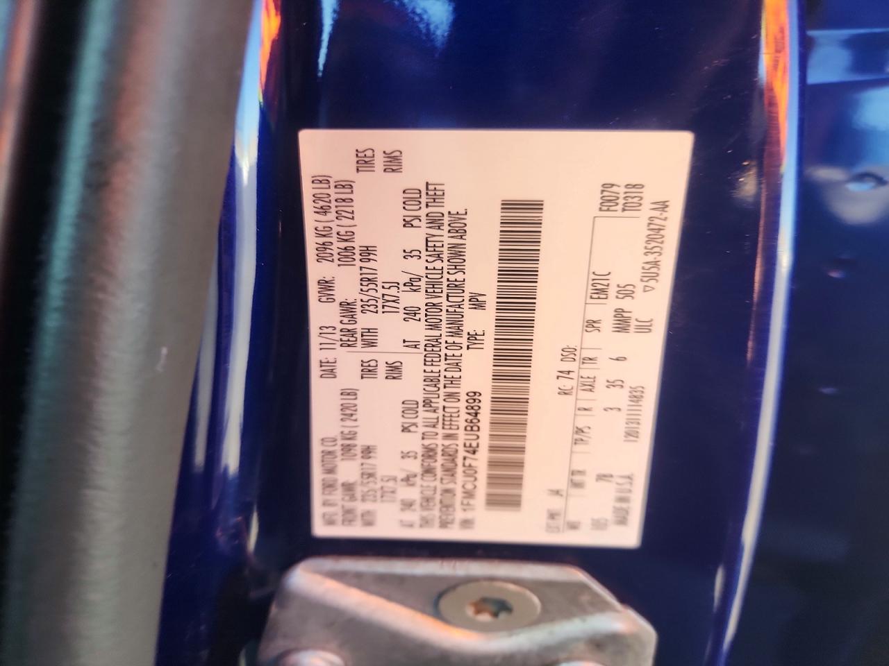 2014 Ford Escape S Blue vin: 1FMCU0F74EUB64899