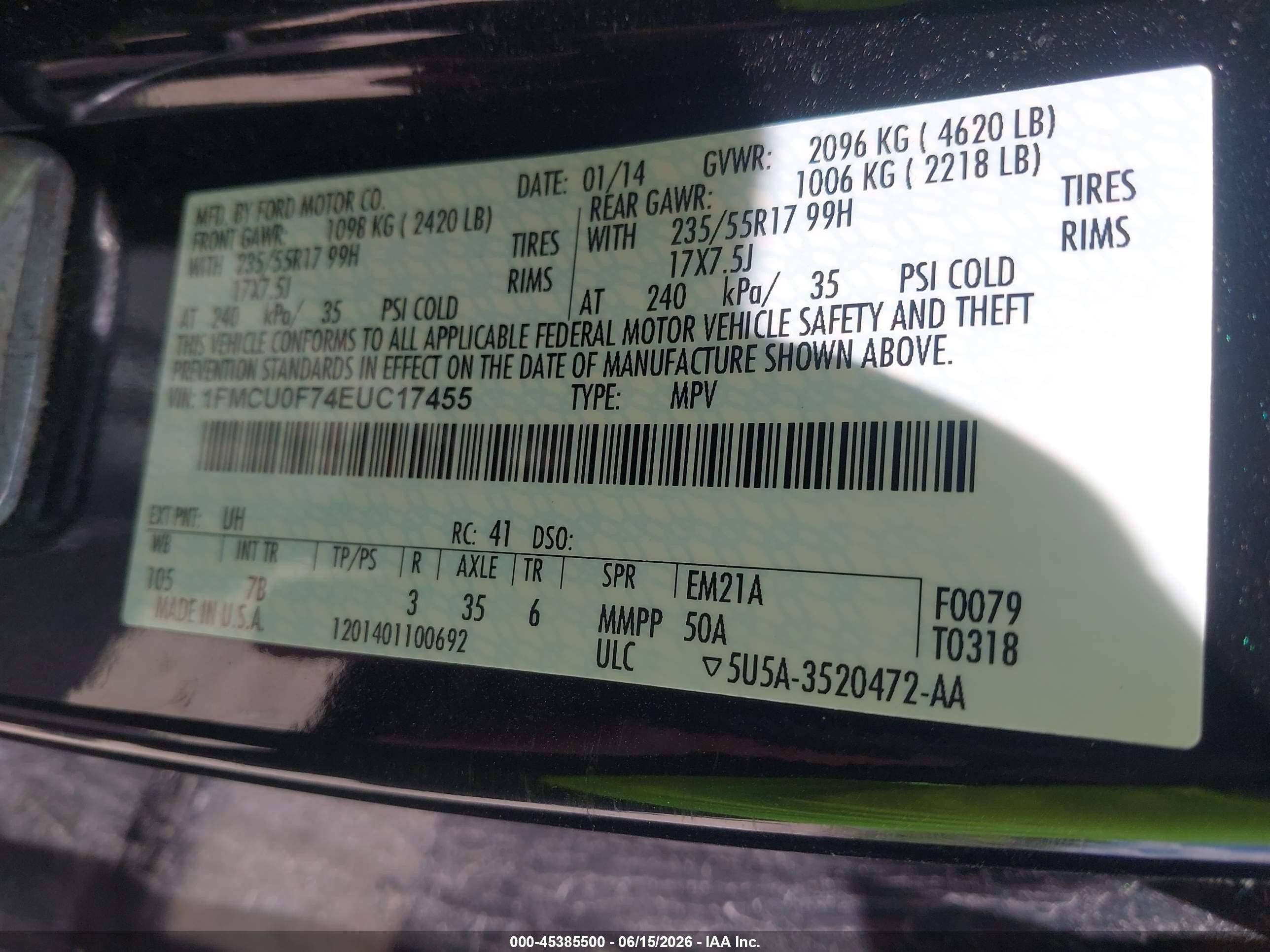 2014 Ford Escape S Black vin: 1FMCU0F74EUC17455