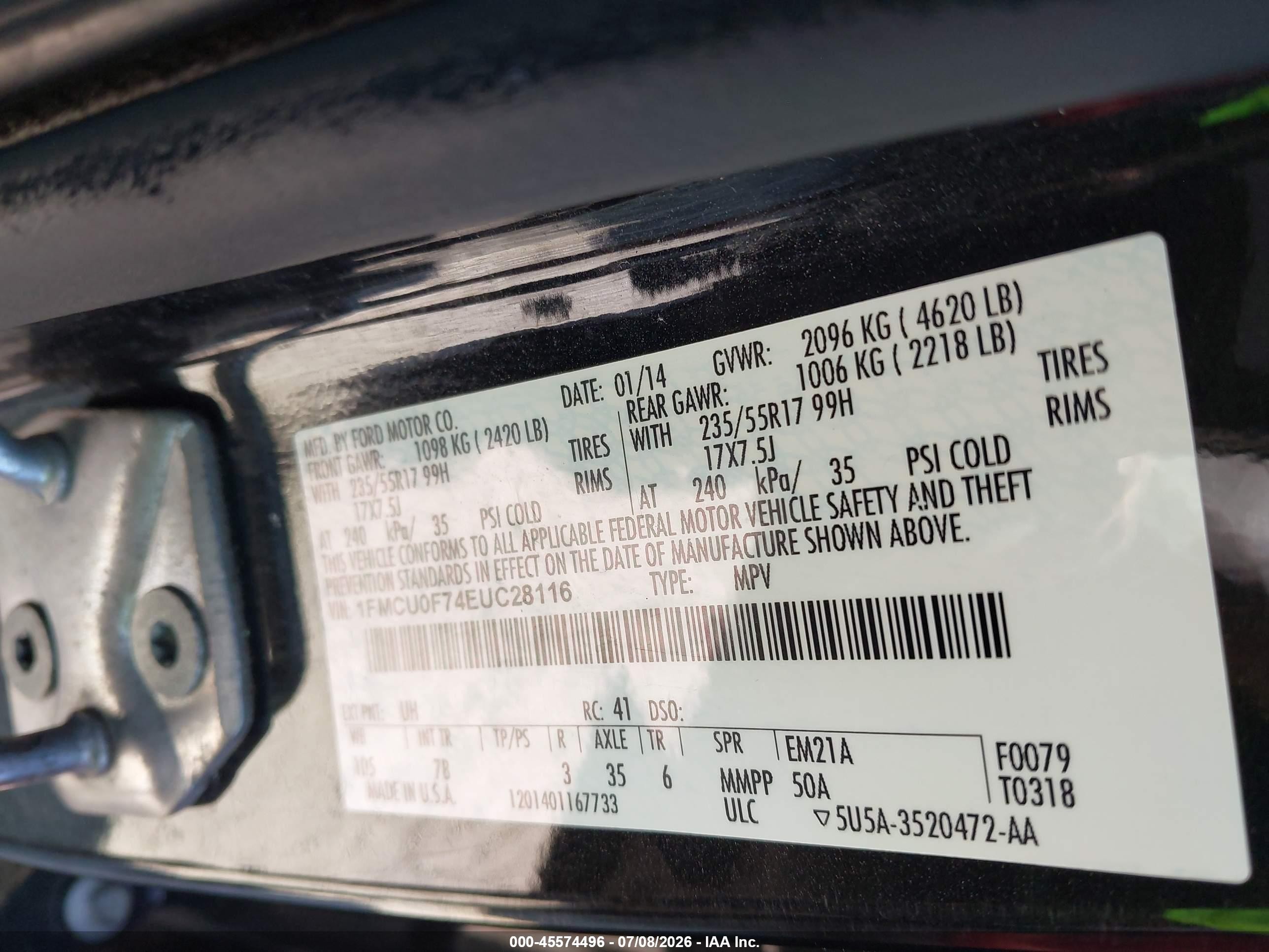 2014 Ford Escape S Black vin: 1FMCU0F74EUC28116