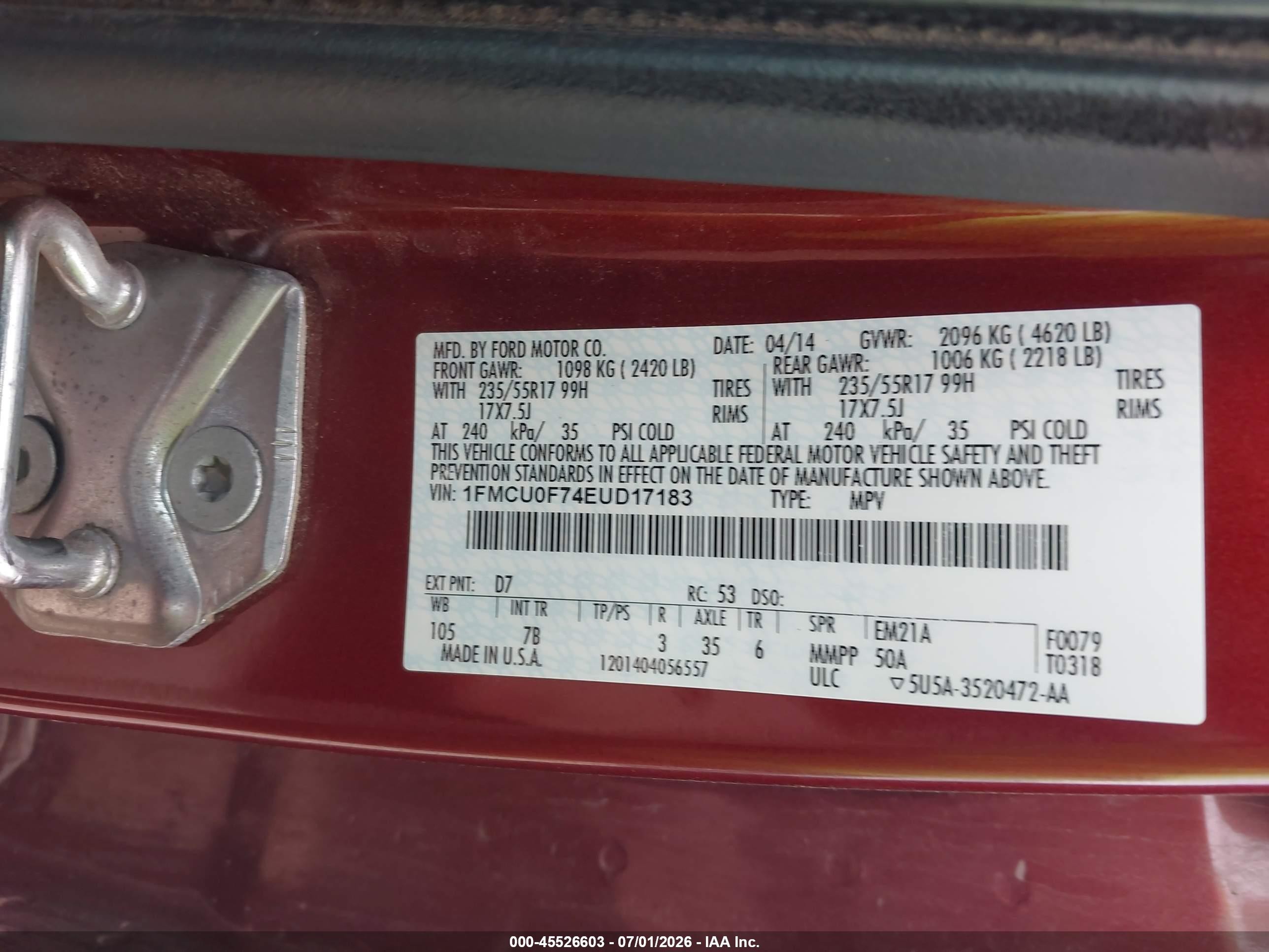 2014 Ford Escape S Оранжевый vin: 1FMCU0F74EUD17183