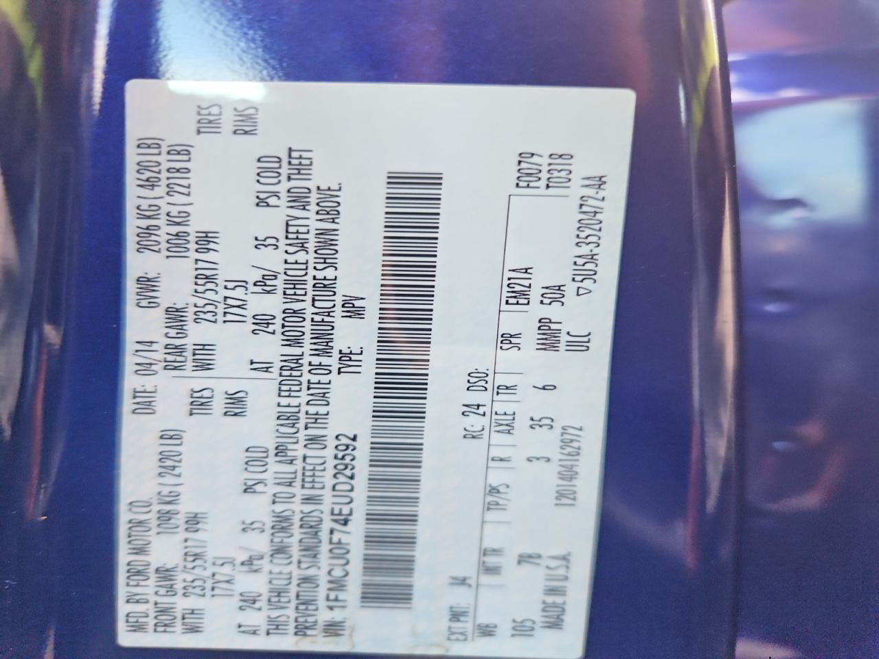 2014 Ford Escape S Blue vin: 1FMCU0F74EUD29592