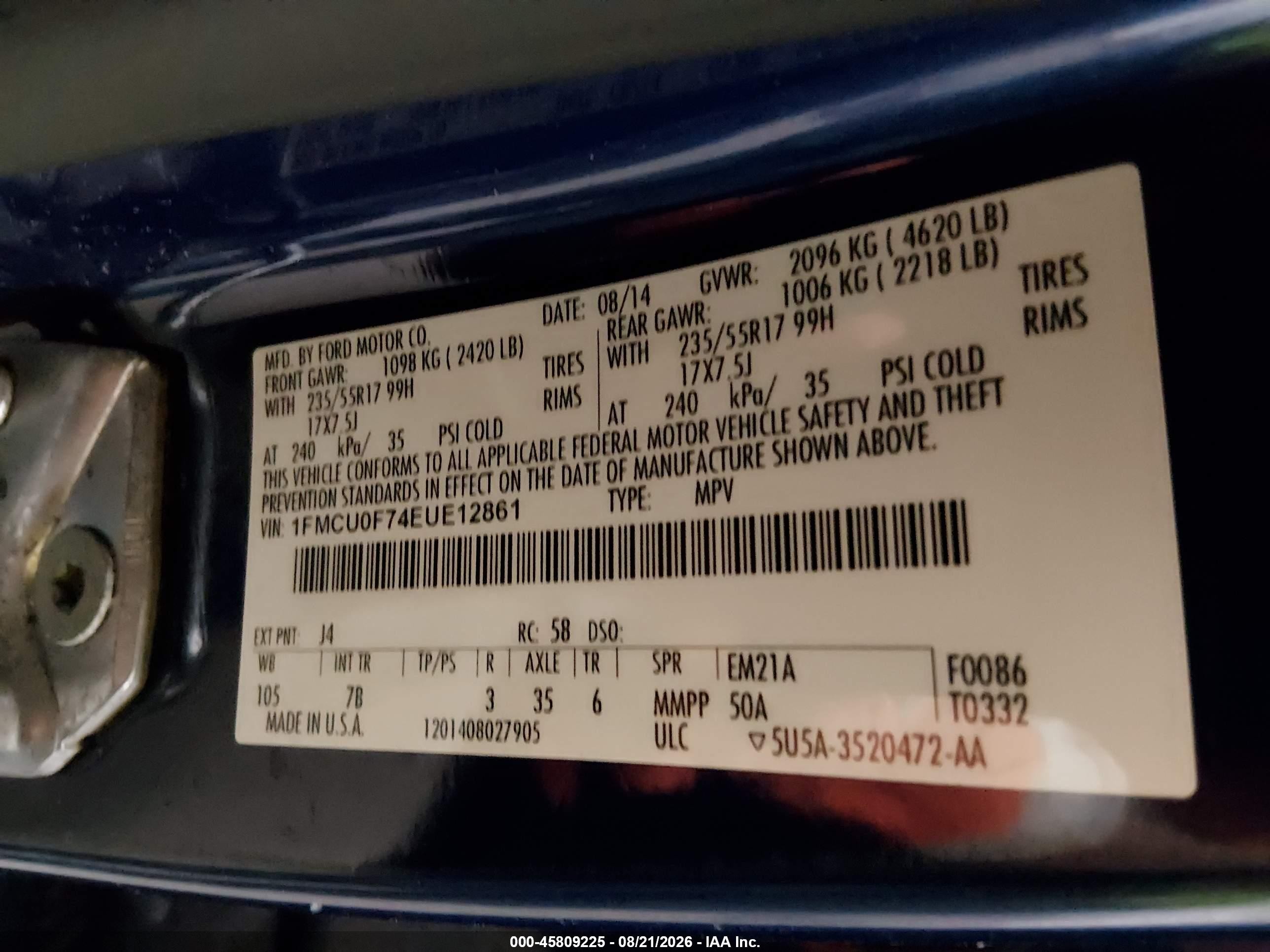 2014 Ford Escape S Blue vin: 1FMCU0F74EUE12861