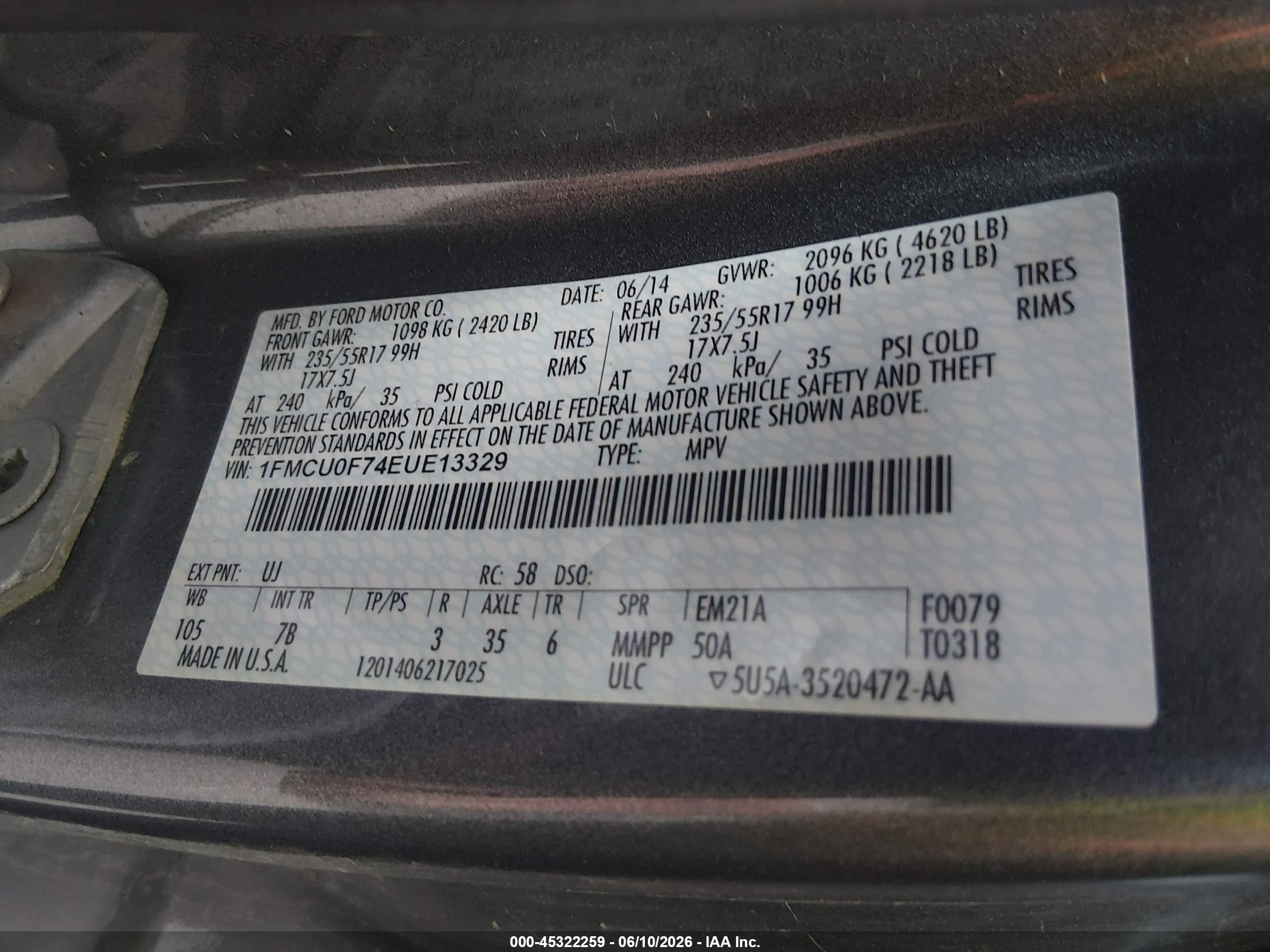 2014 Ford Escape S Gray vin: 1FMCU0F74EUE13329