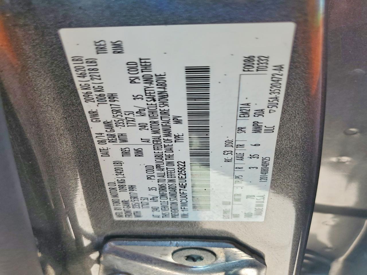2014 Ford Escape S Gray vin: 1FMCU0F74EUE25822