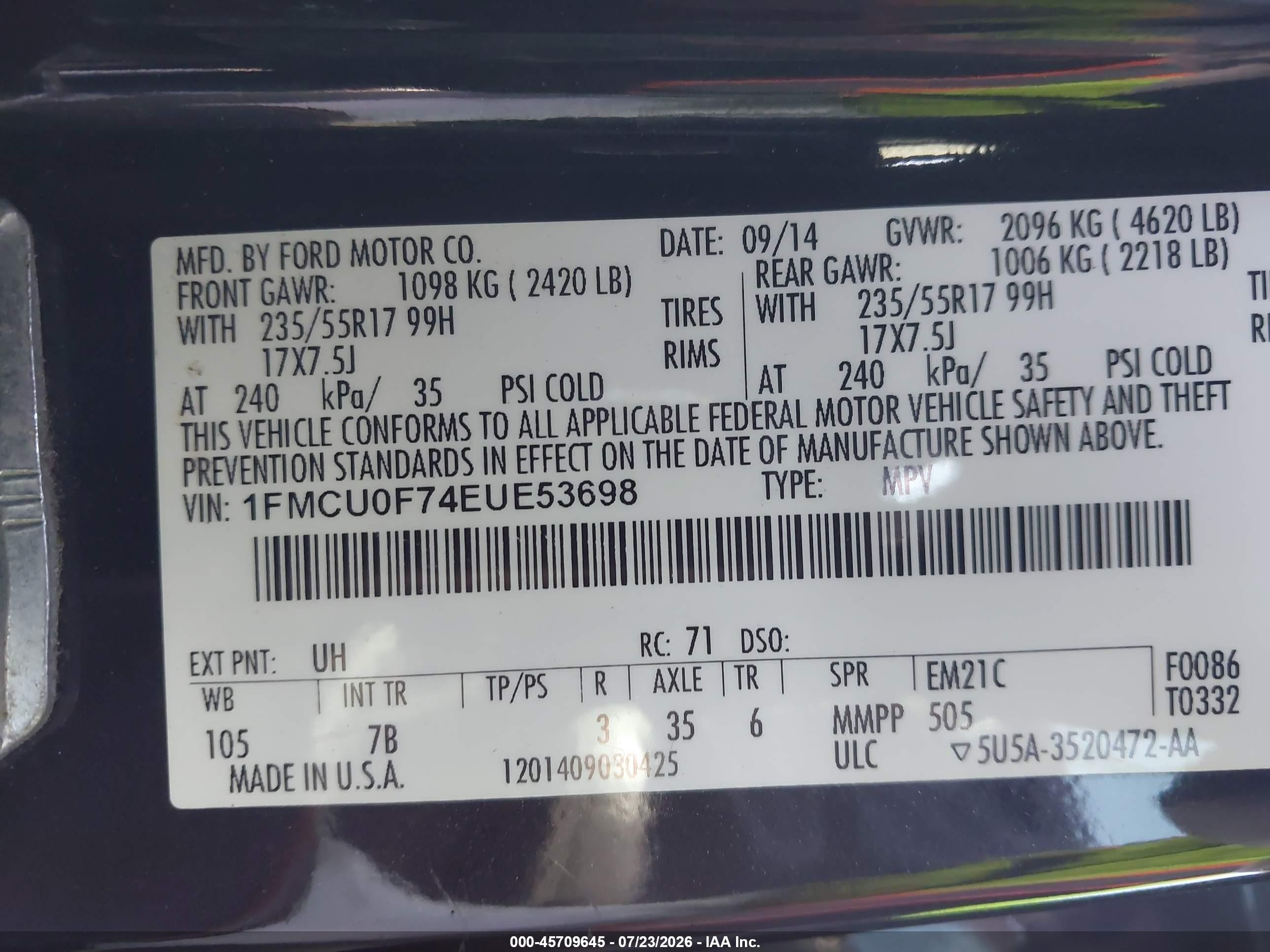 2014 Ford Escape S Black vin: 1FMCU0F74EUE53698