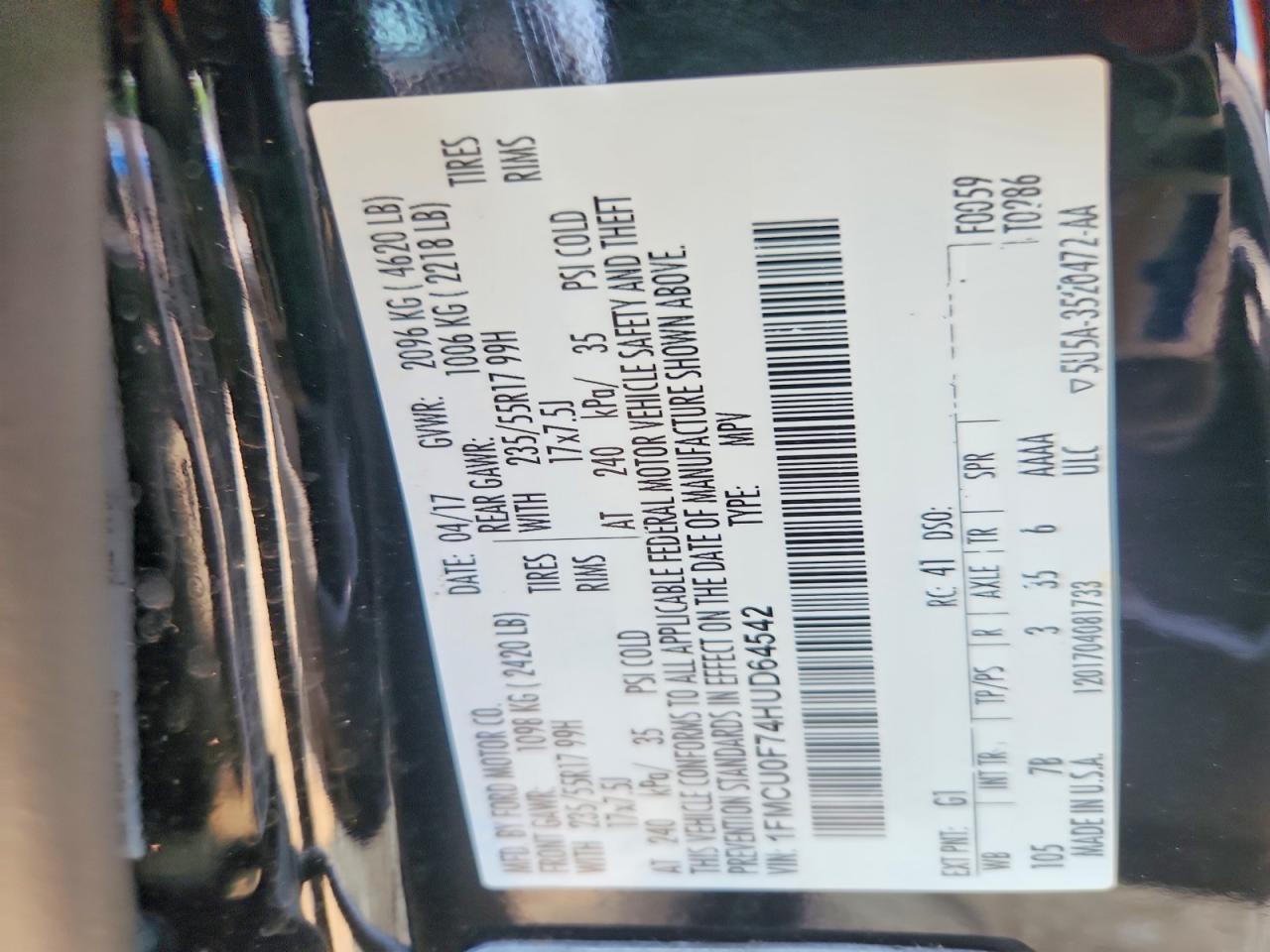2017 Ford Escape S Черный vin: 1FMCU0F74HUD64542