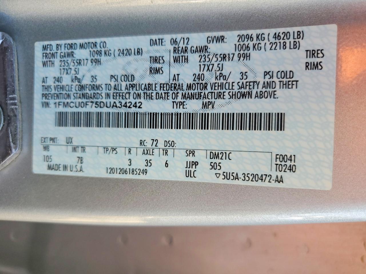 2013 Ford Escape S Gray vin: 1FMCU0F75DUA34242