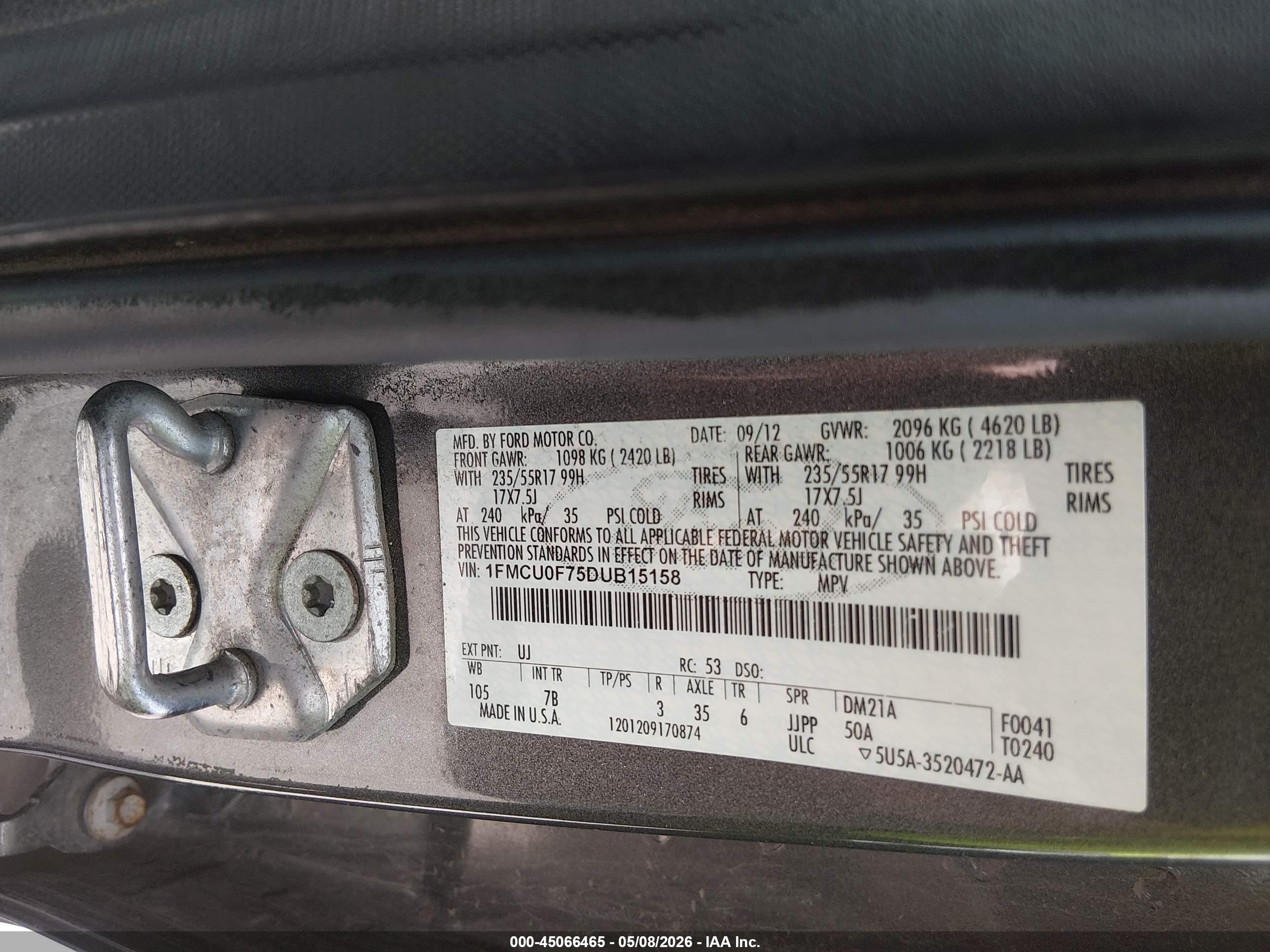 2013 Ford Escape S Gray vin: 1FMCU0F75DUB15158