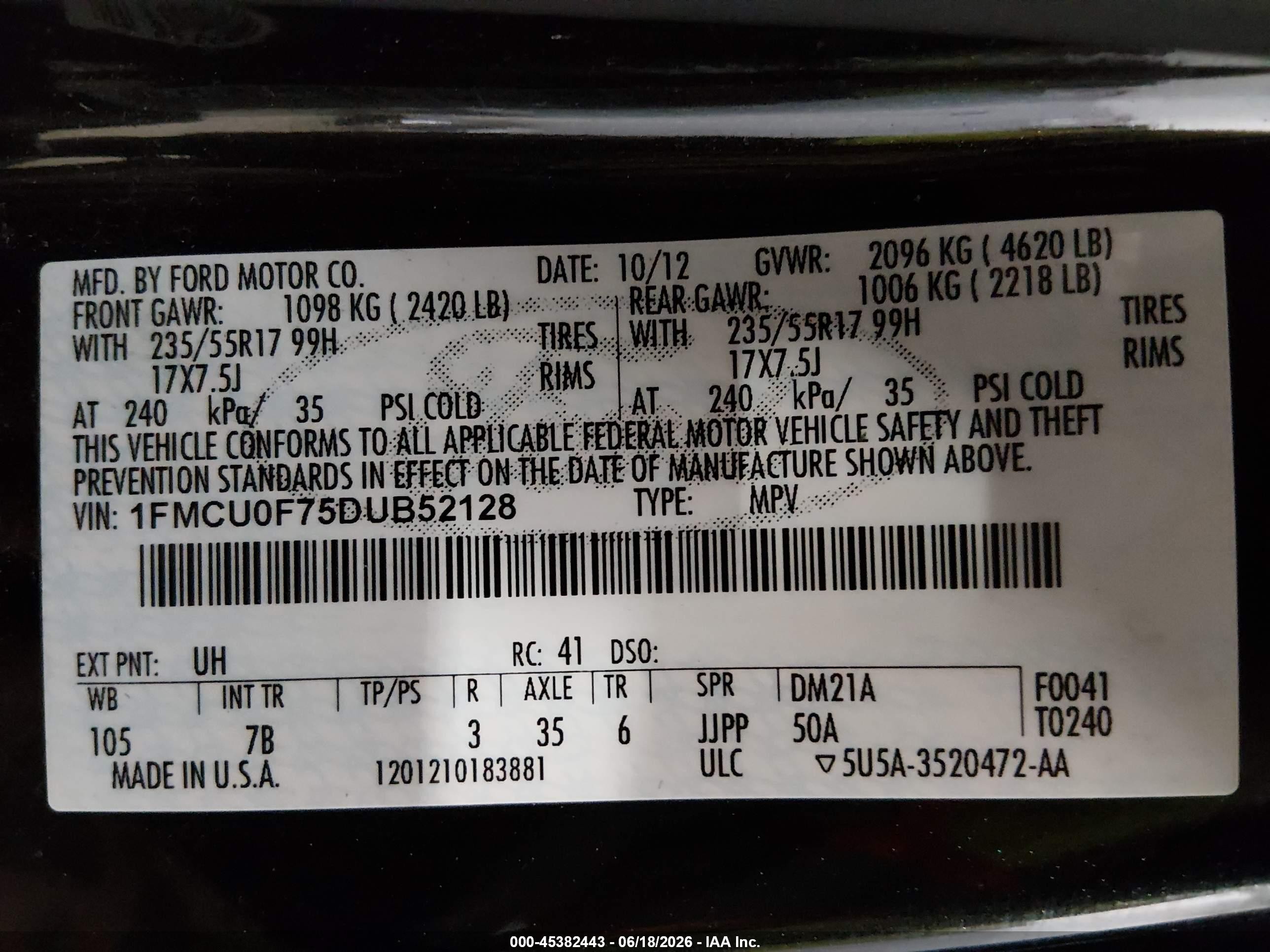 2013 Ford Escape S Black vin: 1FMCU0F75DUB52128