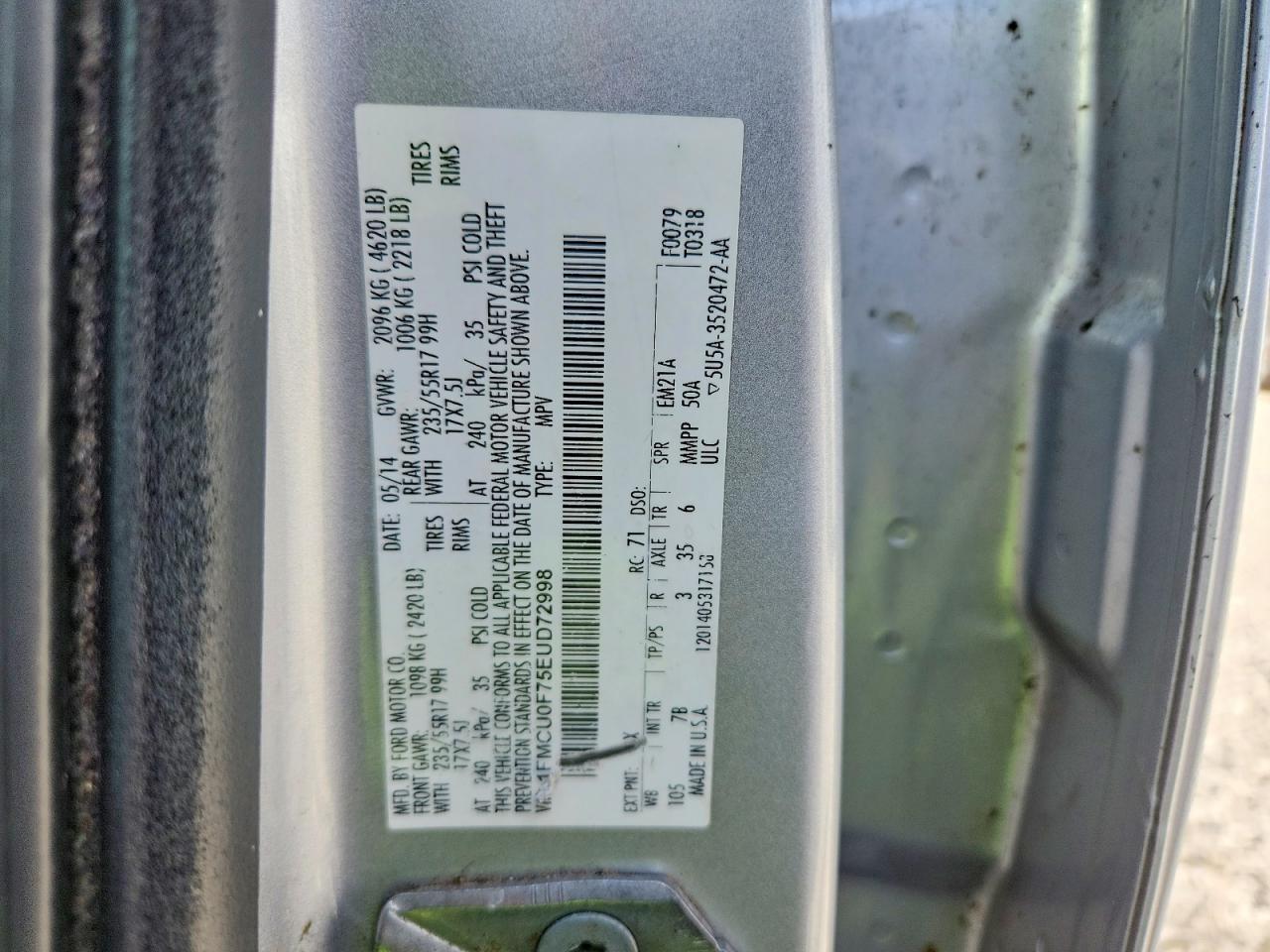 2014 Ford Escape S Silver vin: 1FMCU0F75EUD72998