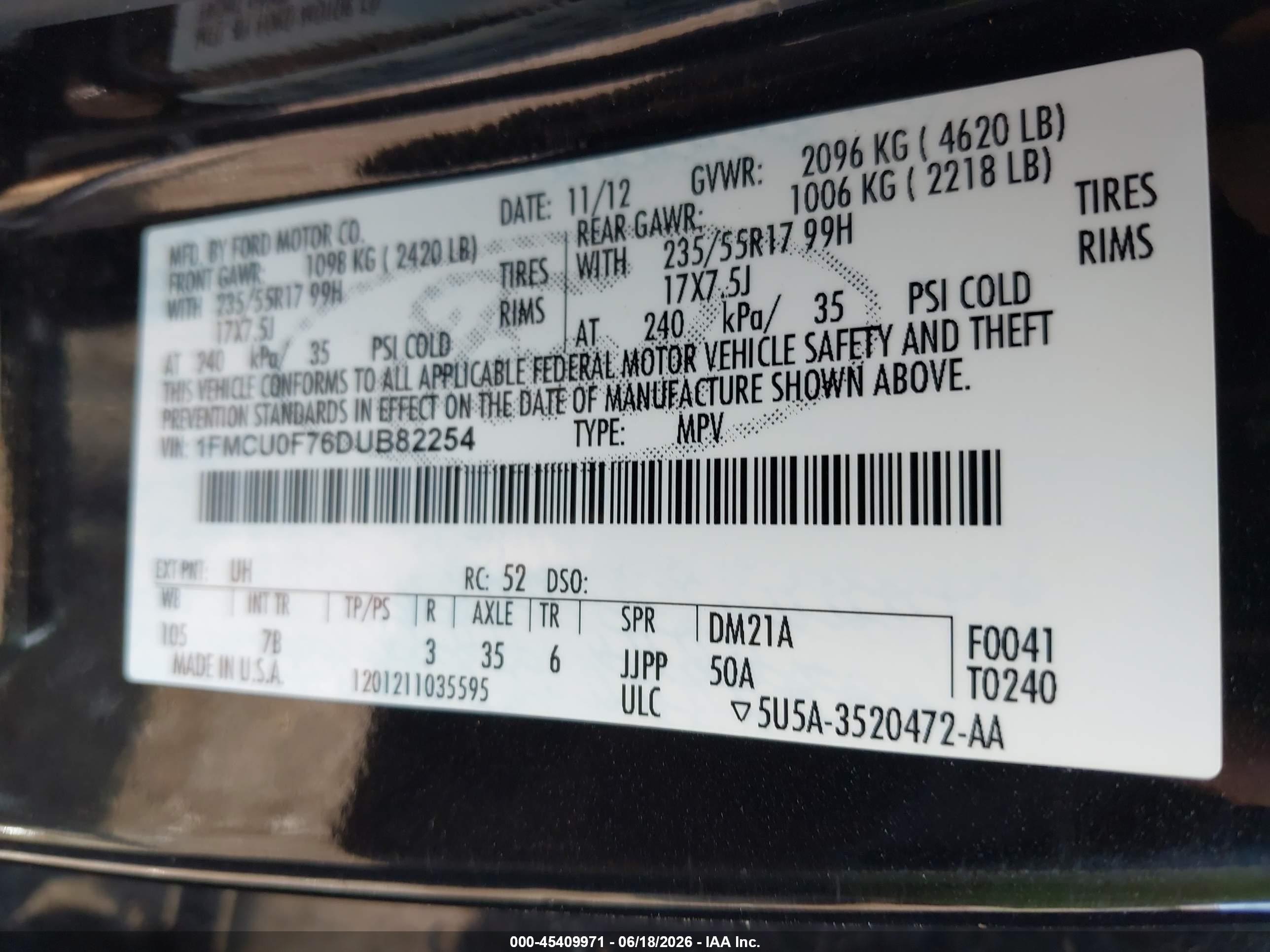 2013 Ford Escape S Black vin: 1FMCU0F76DUB82254