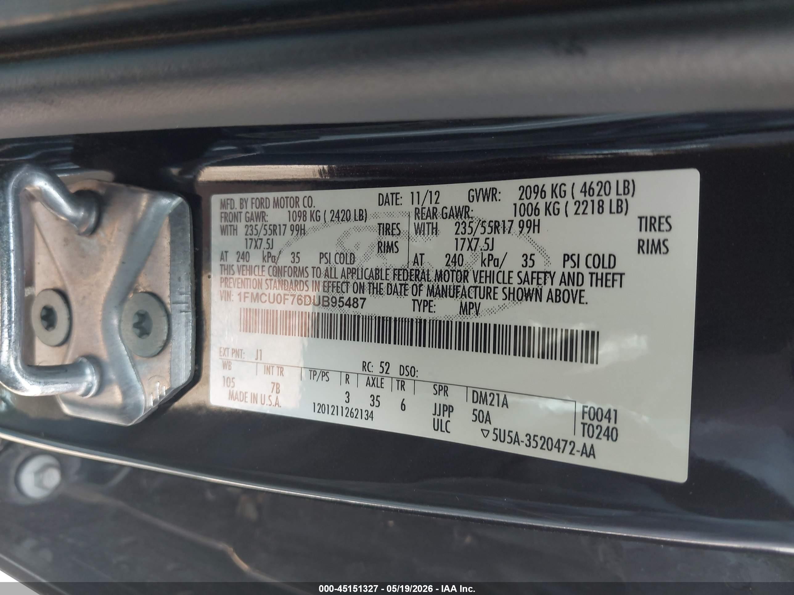 2013 Ford Escape S Black vin: 1FMCU0F76DUB95487