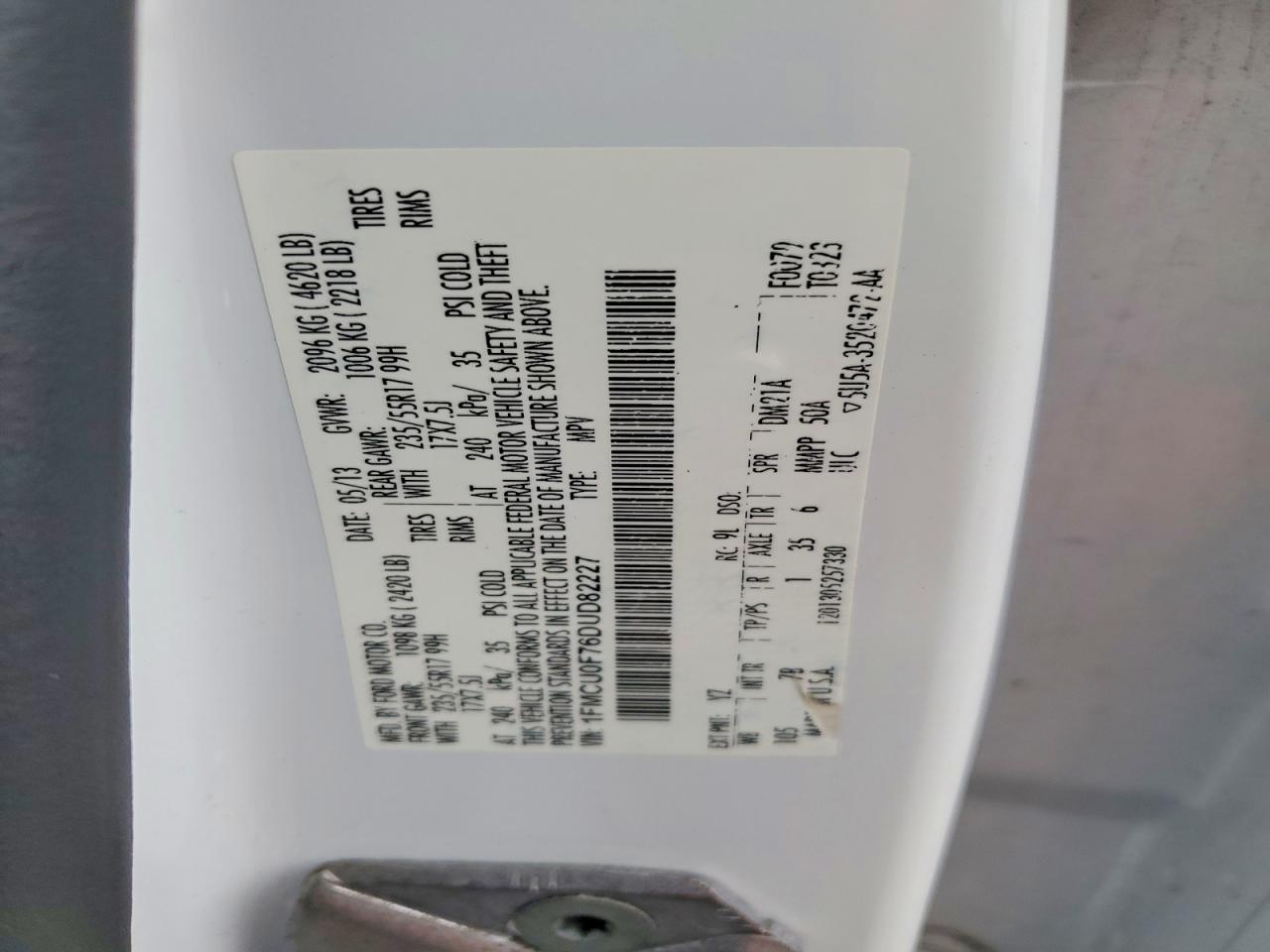 2013 Ford Escape S White vin: 1FMCU0F76DUD82227