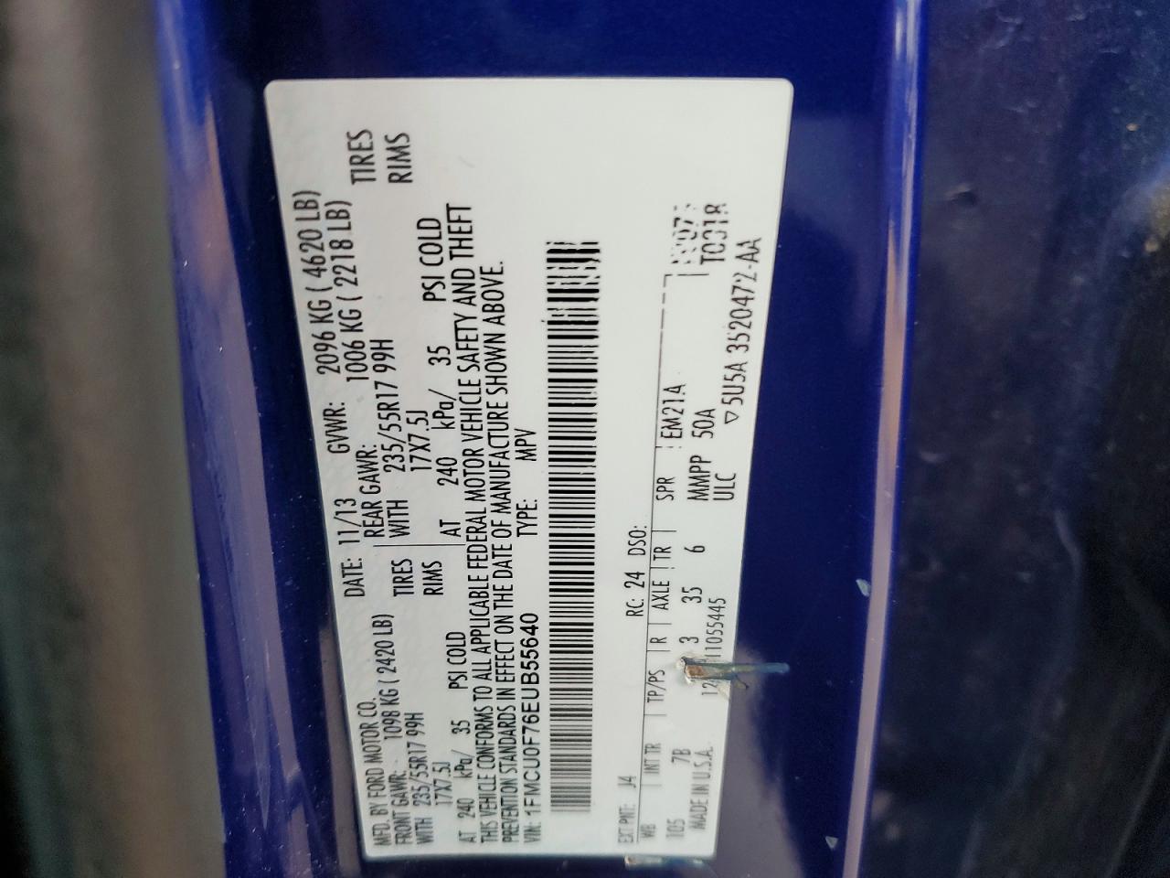 2014 Ford Escape S Blue vin: 1FMCU0F76EUB55640