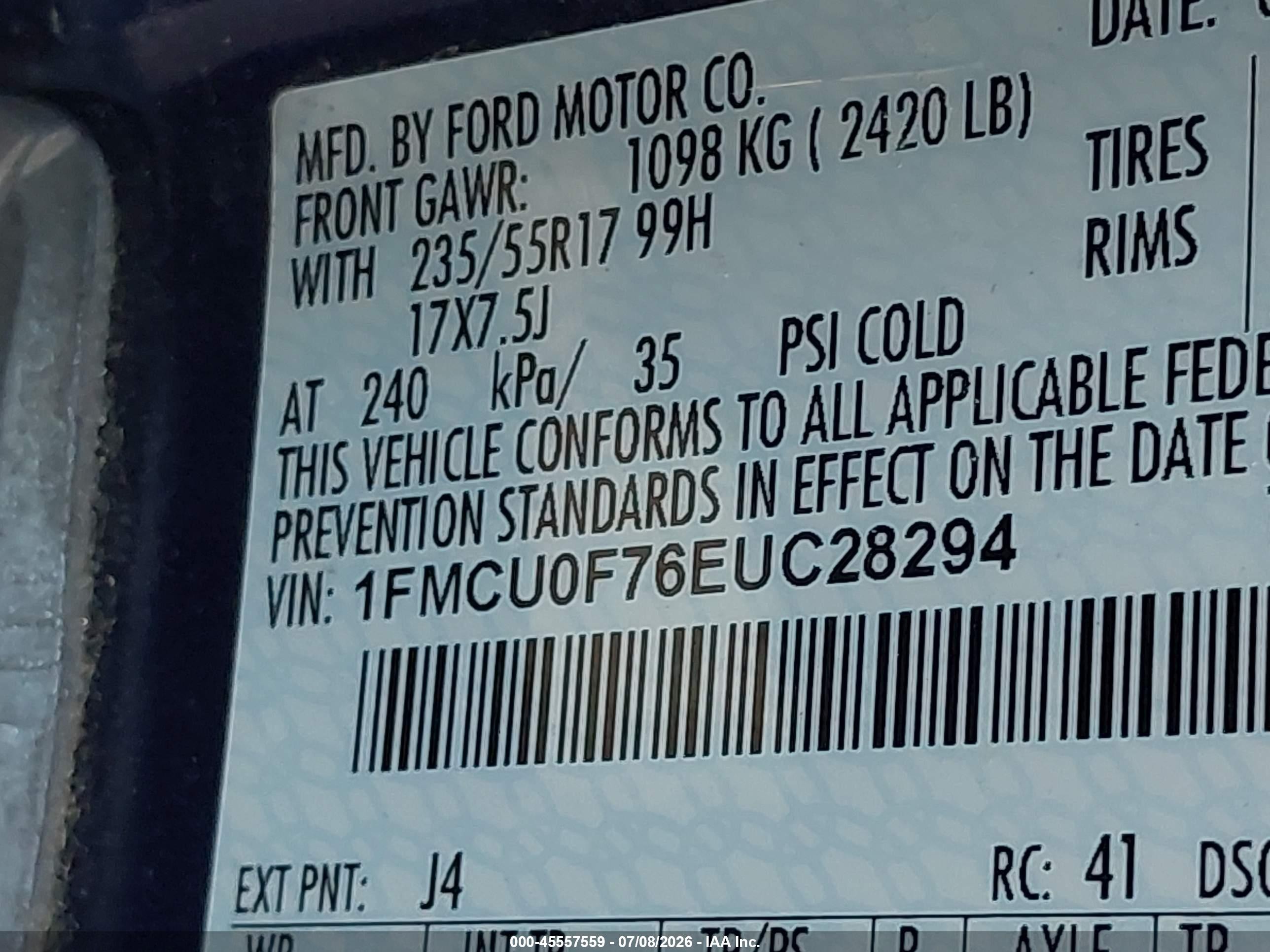 2014 Ford Escape S Синий vin: 1FMCU0F76EUC28294